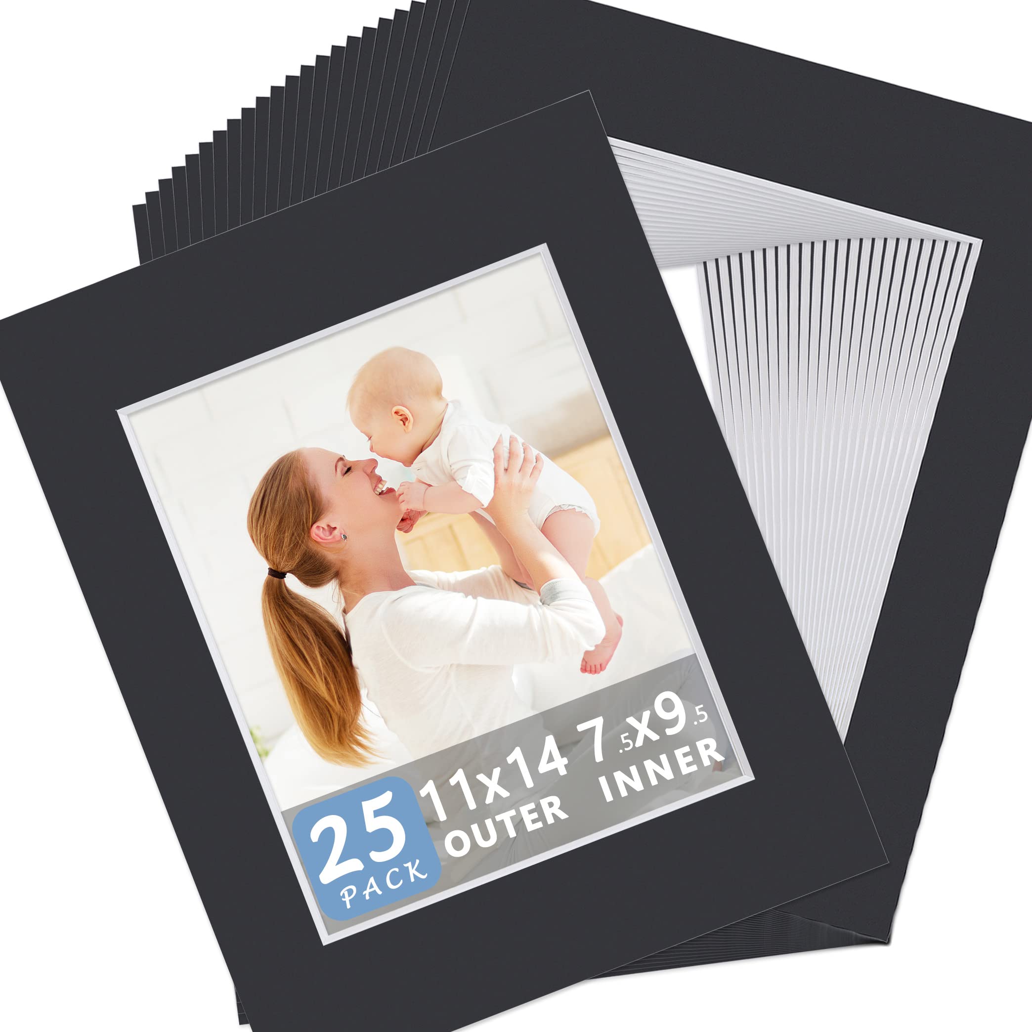 Czarne maty do obrazów, 25 szt., wstępnie przycięte maty na zdjęcia 20 x 25 cm, ramka z białym rdzeniem, bez kwasów, idealne do ramek, dzieł sztuki i wydruków