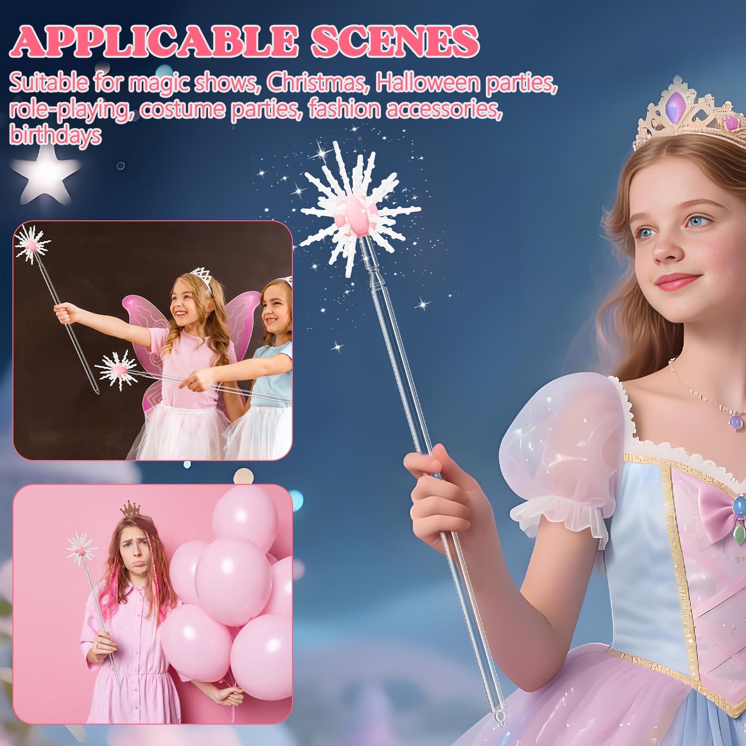 Enchanted Pink Good Witch Wand – Premium Fantasy Princess Magic Staff, 22-Inch Fairy Witch Wand Cosplay Prop, Easy 3-Piece Assembly, Roleplay Costume Accessory for Kids & Collectors Ages 5+