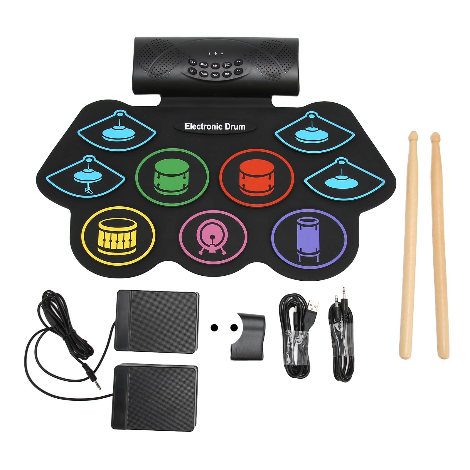 Set di Pad per Batteria Elettronica, Pad per Pratica Batteria Portatile per Voce Esterna, Batteria Elettronica a Colori a 9 Pad, con Altoparlanti 2x5W per Bambini Principianti