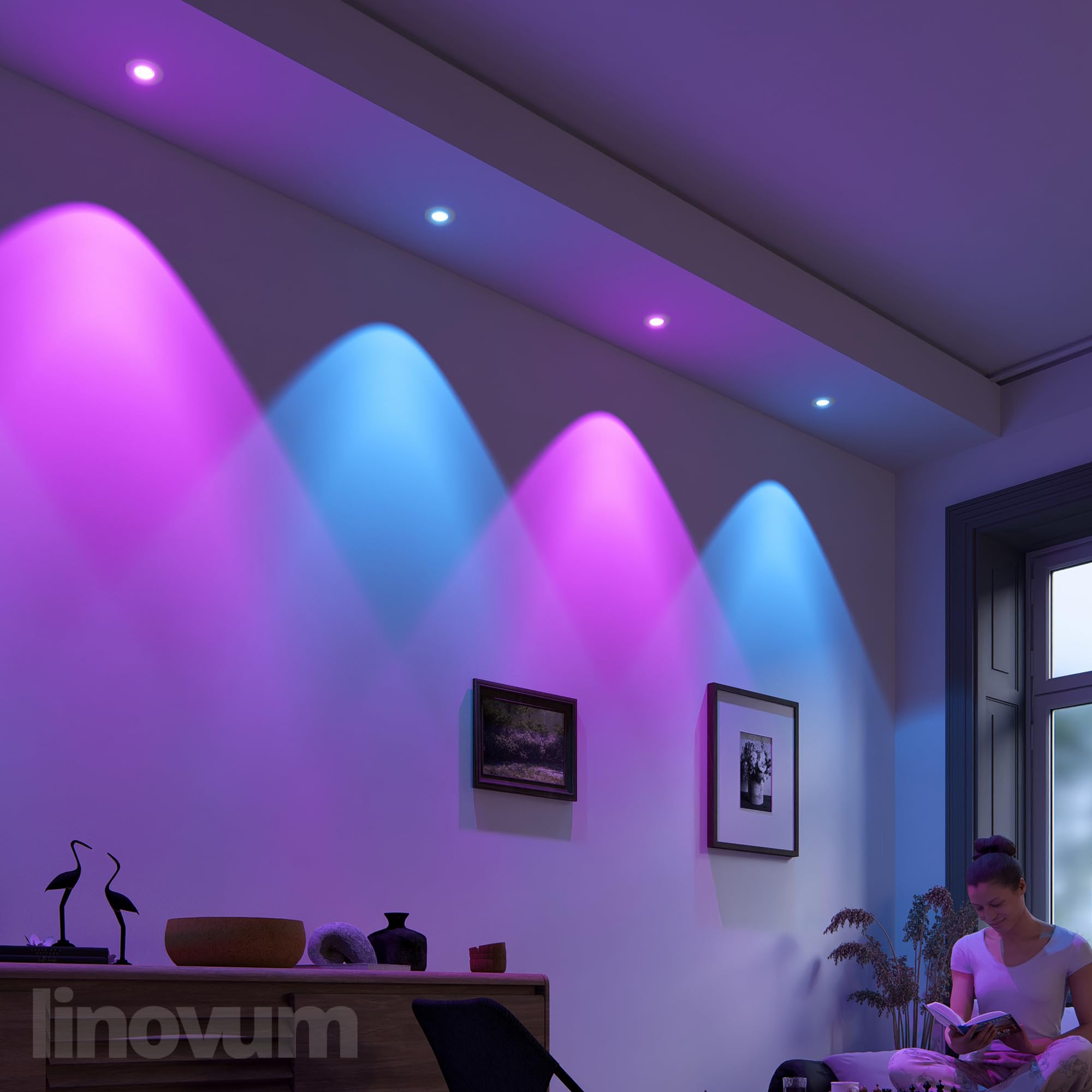linovum 4er Set Einbauspot schwenkbar rund weiß inkl. LED Smart WLAN RGB GU10 Lampe 230V