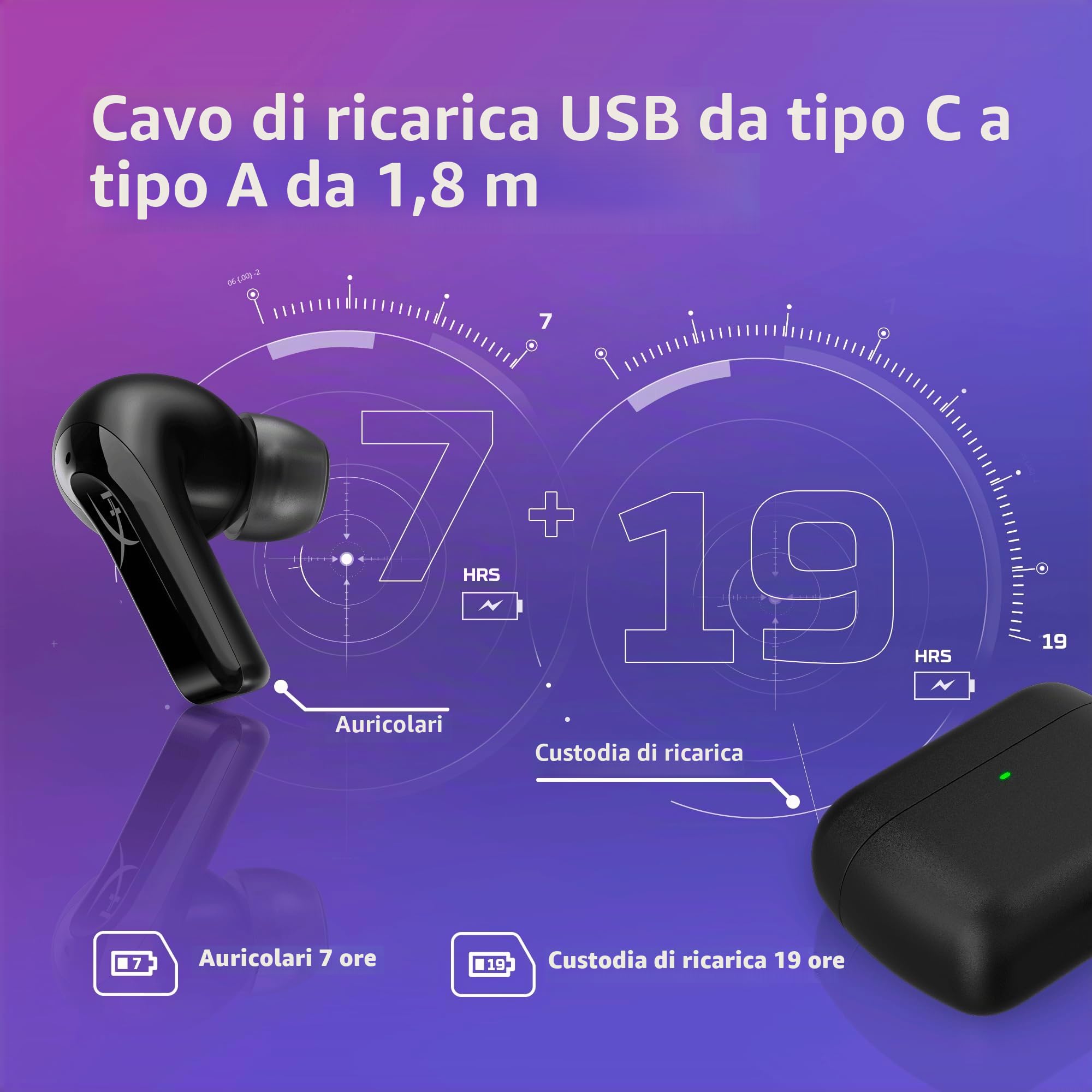 HyperX Cloud MIX Buds 2 Auricolari, Connessione Senza Filo 2,4 GHz o Bluetooth, 3 Misure di Copri auricolari in Silicone, Microfono Integrato, Custodia di Ricarica, Fino a 33 Ore di Autonomia, Nero