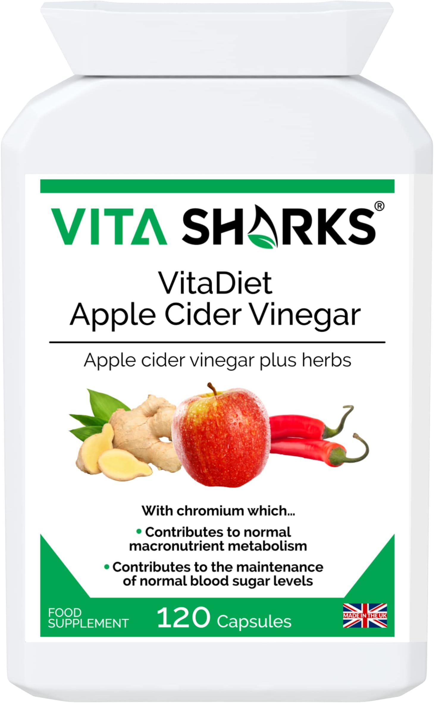 VitaDiet Apple Cider Vinegar Tablets with Chromium for a Healthy Metabolism, Appetite & Natural Immunity (120 Vegan Capsules)