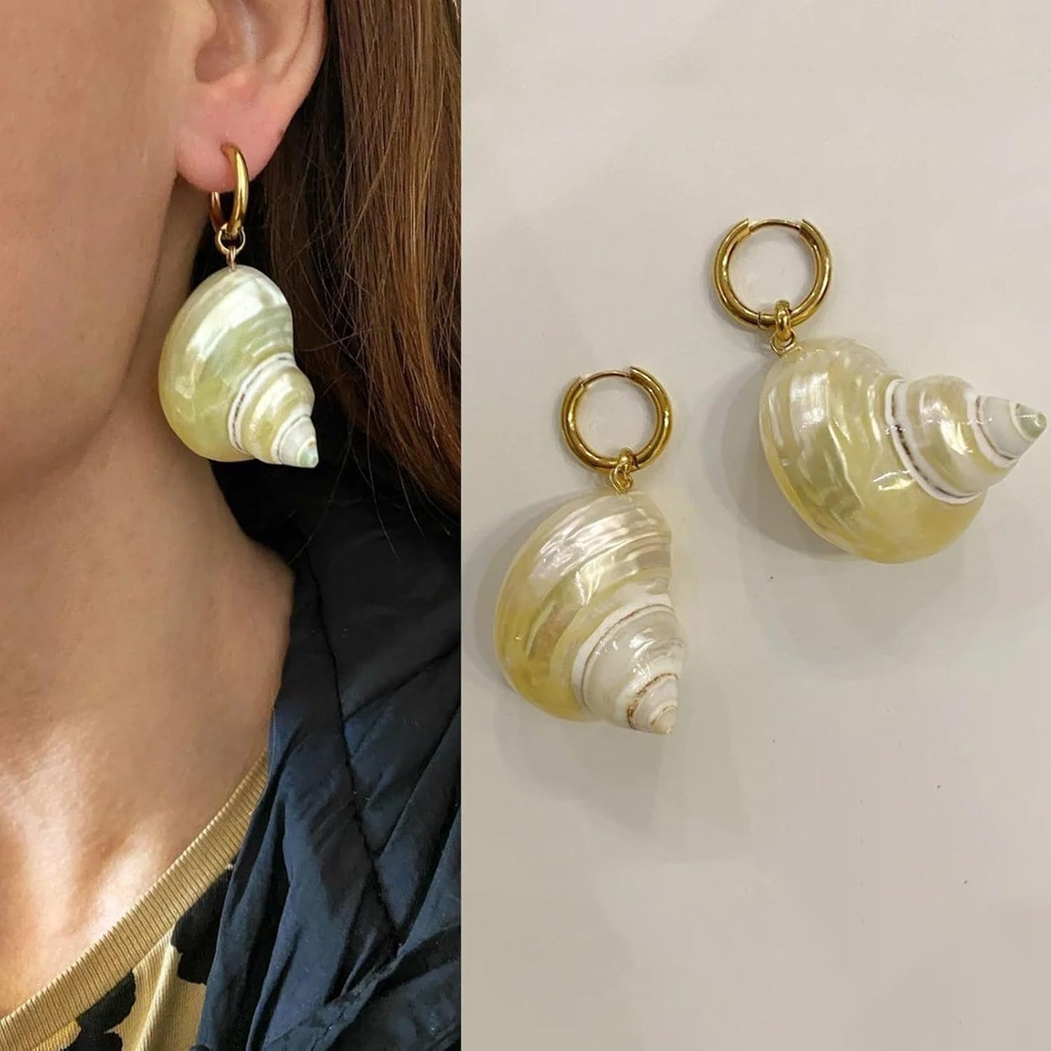 Vintage Inspired Pearls Conch Shell Pendant Necklace Lightweight Beach Earrings Jewelry For Women image 3