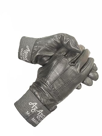 Azad Genuine Leather Winter Glove with Grip Lining for Bike and Riding. (Black- Medium Size )