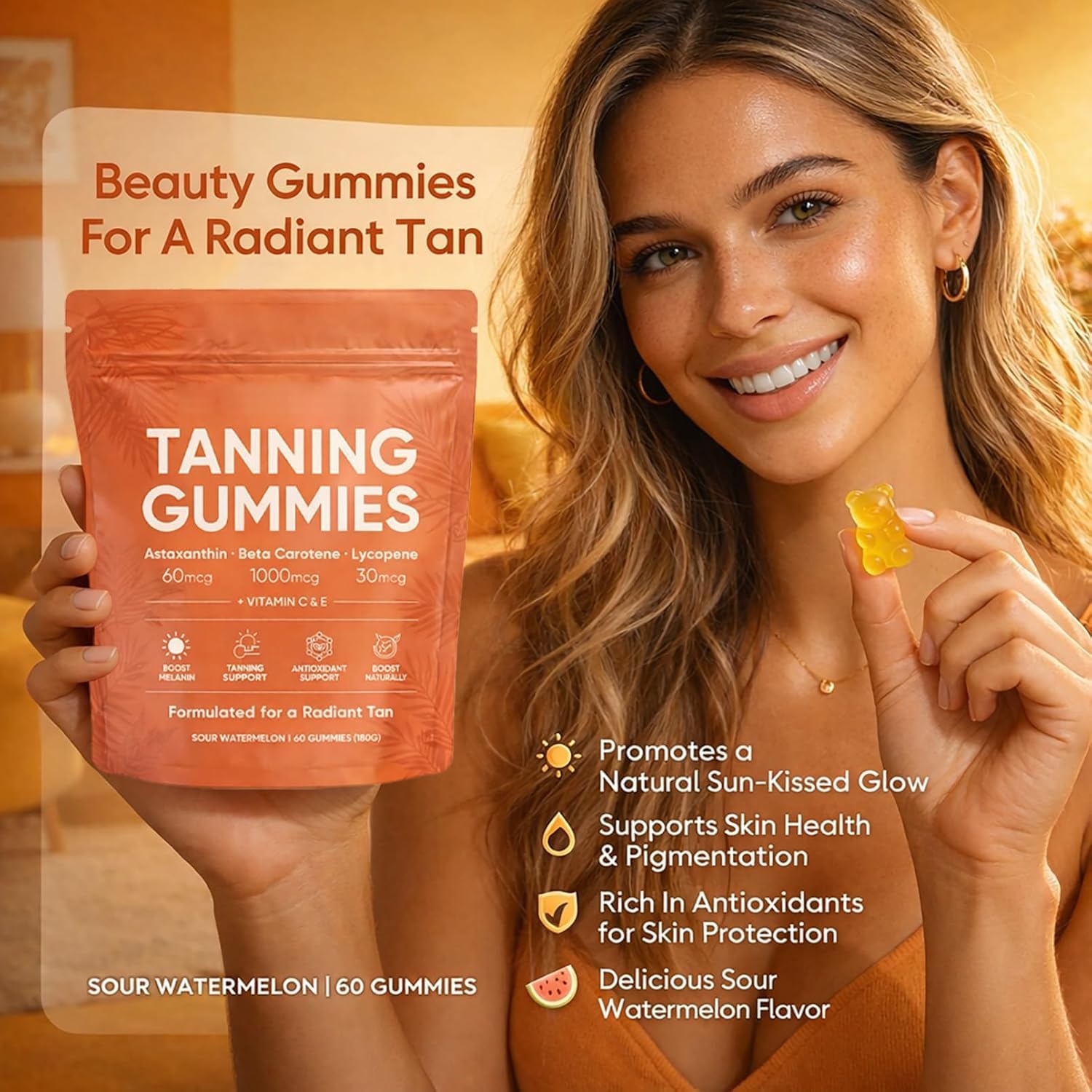 Gommes de bronzage de la peau, mélange bêta-C-arotène et L-ycopène, Sublime l'éclat naturel de la peau, et prolonge et accélère les résultats du bronzage (3 Pcs)
