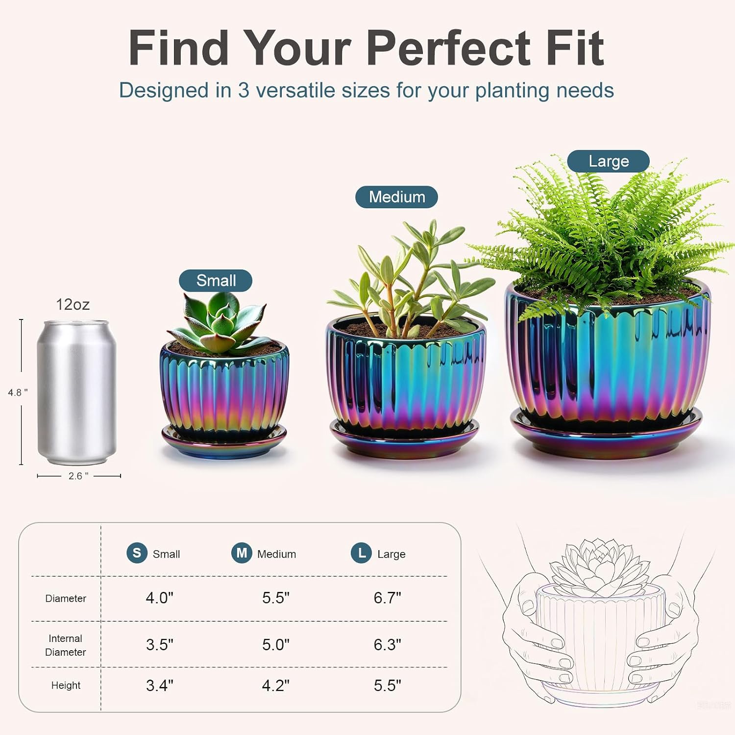 Ceramic Planters,Plant Pots with Drainage Holes & Saucers Set of 3(Purple) image 2