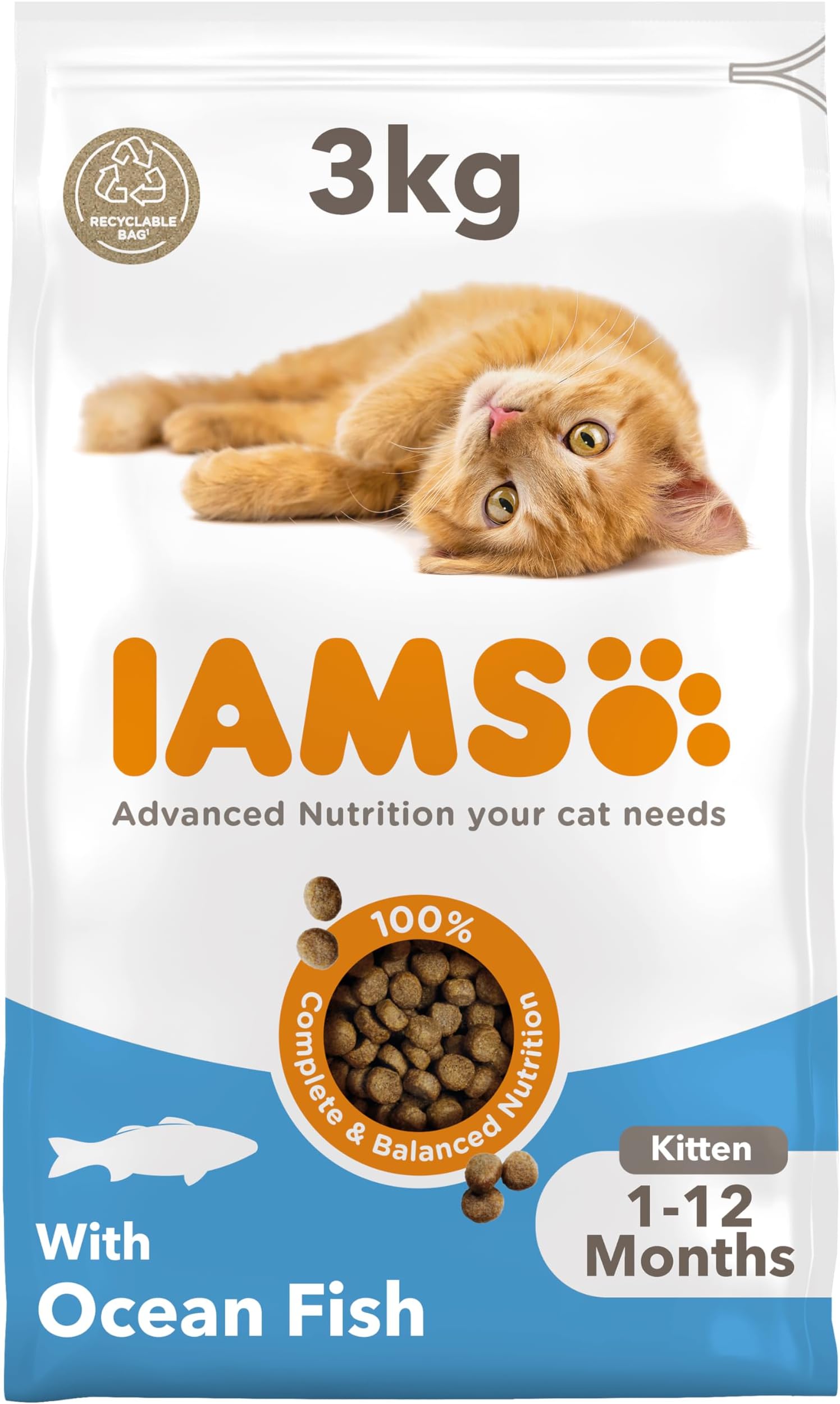 Junior Dry Cat Food with Fish - Dry Food for Kittens Aged 1-12 Months, 3 kg
