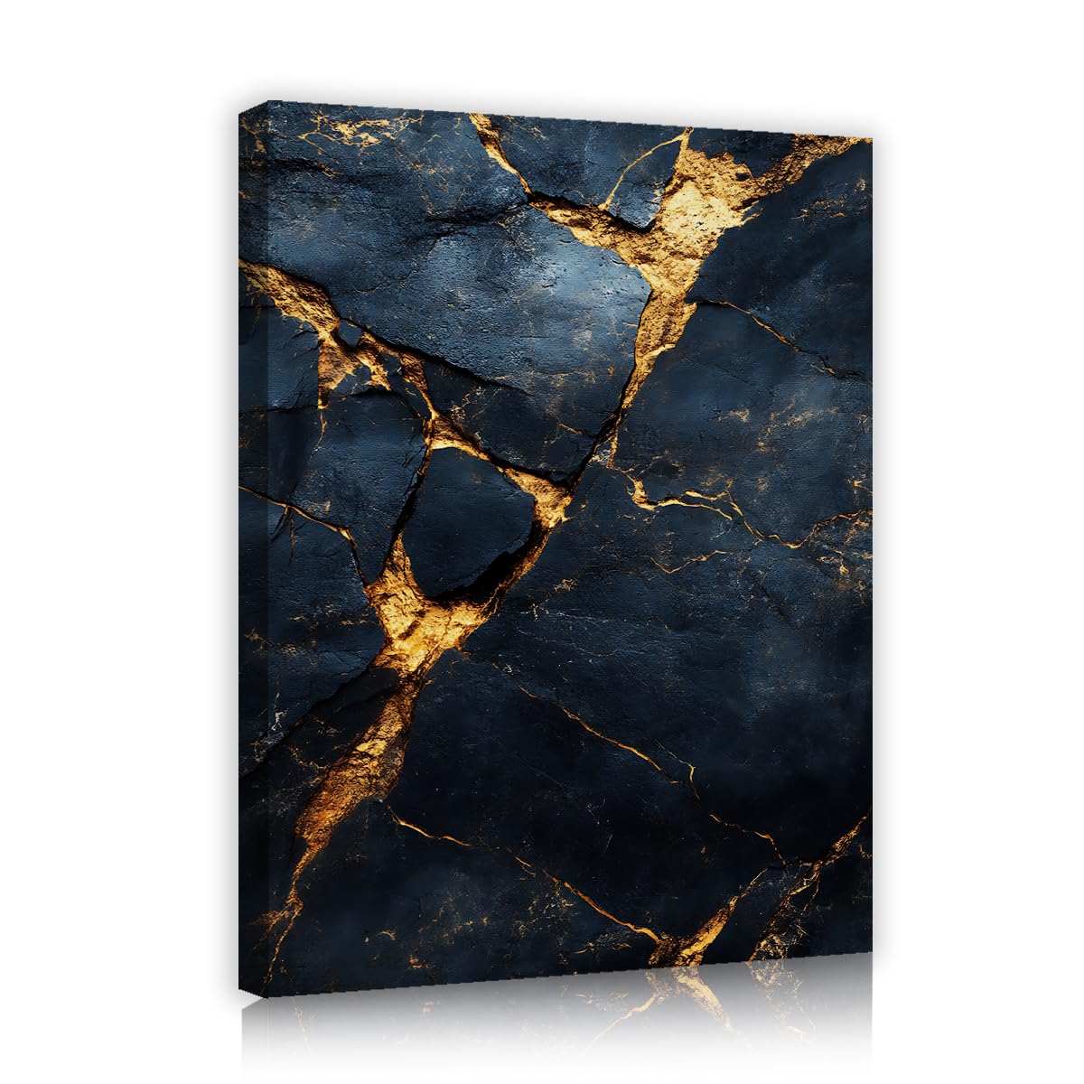 TOANGWALL Black Gold Color Canvas Wall Art Abstract Cracks Pattern Modern Luxury Marble Mineral Texture Print Framed Mural Pictures for Living Room Bed Lounge Decor 65x80cm