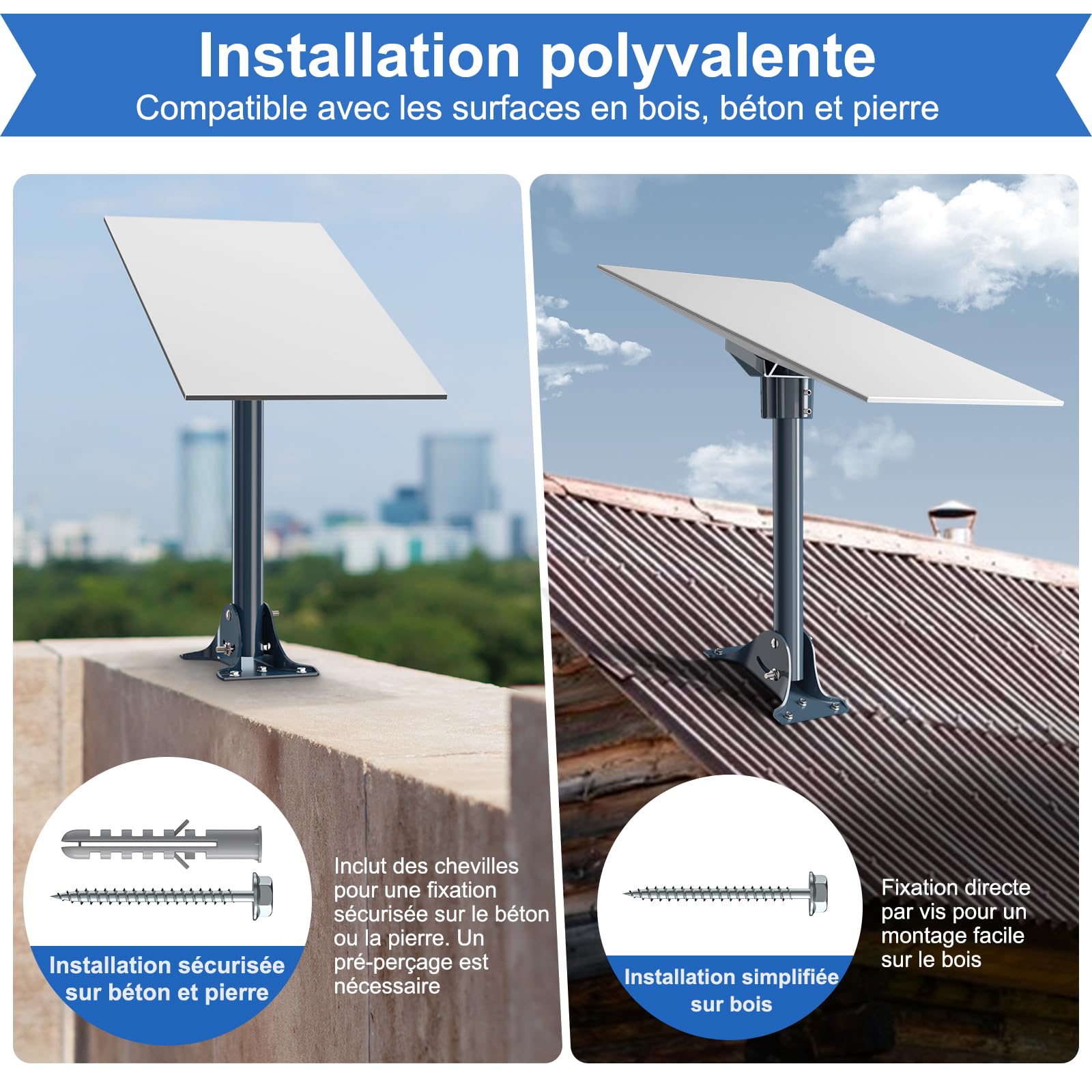Support de Montage Gen 3/4/4X pour Starlink en Alliage d'Aluminium, Tube Pivot en Acier Renforcé de 40 cm avec Kit de Base Réglable, Compatible avec l'Antenne Standard V3 Starlink pour Toit