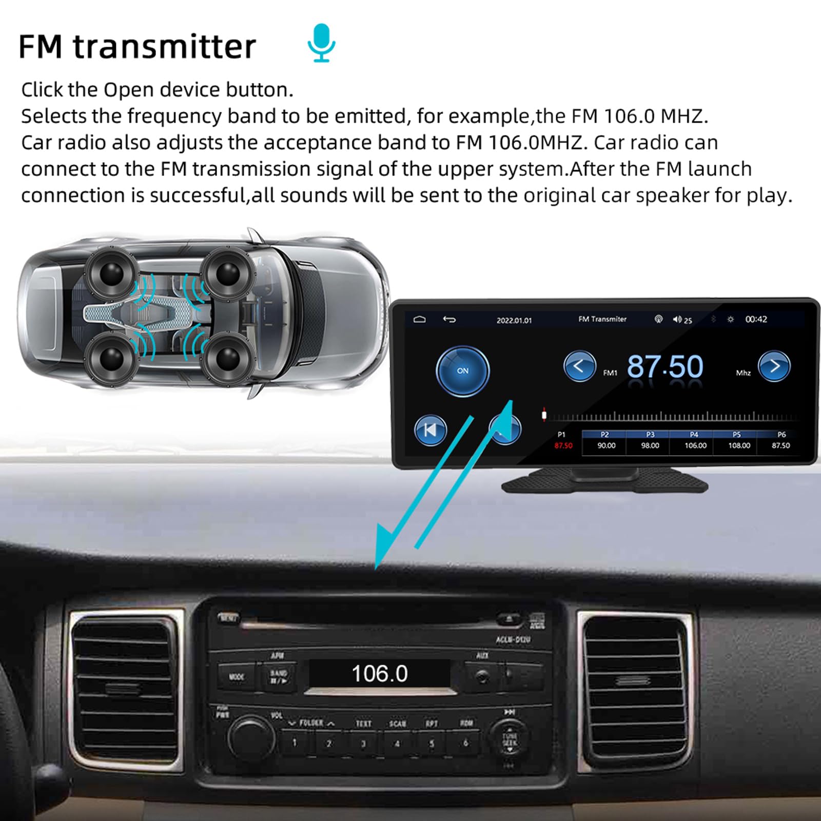 Autoradio portatile wireless Carplay,monitor portatile per auto touchscreen HD da 10,26" Wireless Android Auto con telecamera di backup Siri Mirror link Trasmettitore FM Bluetooth 9V-36V