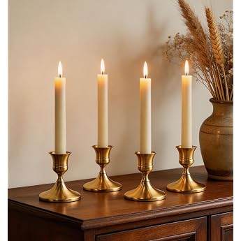 Candle Holder Gold Metal Taper Candle Holder Pack of 4 Small Candle Holders Vintage Modern Decoration for Table Decoration Fireplace Dining Room Festivals Christmas Decoration or Home Accessories