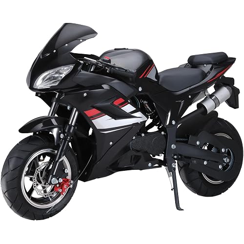 50cc 4-Stroke Pocket Rocket Motorcycle, 8 Inch Wheels Mini Motorcycle, Gas Pocket Motorbike with Front Rear Disc Brakes, Dual Headlights