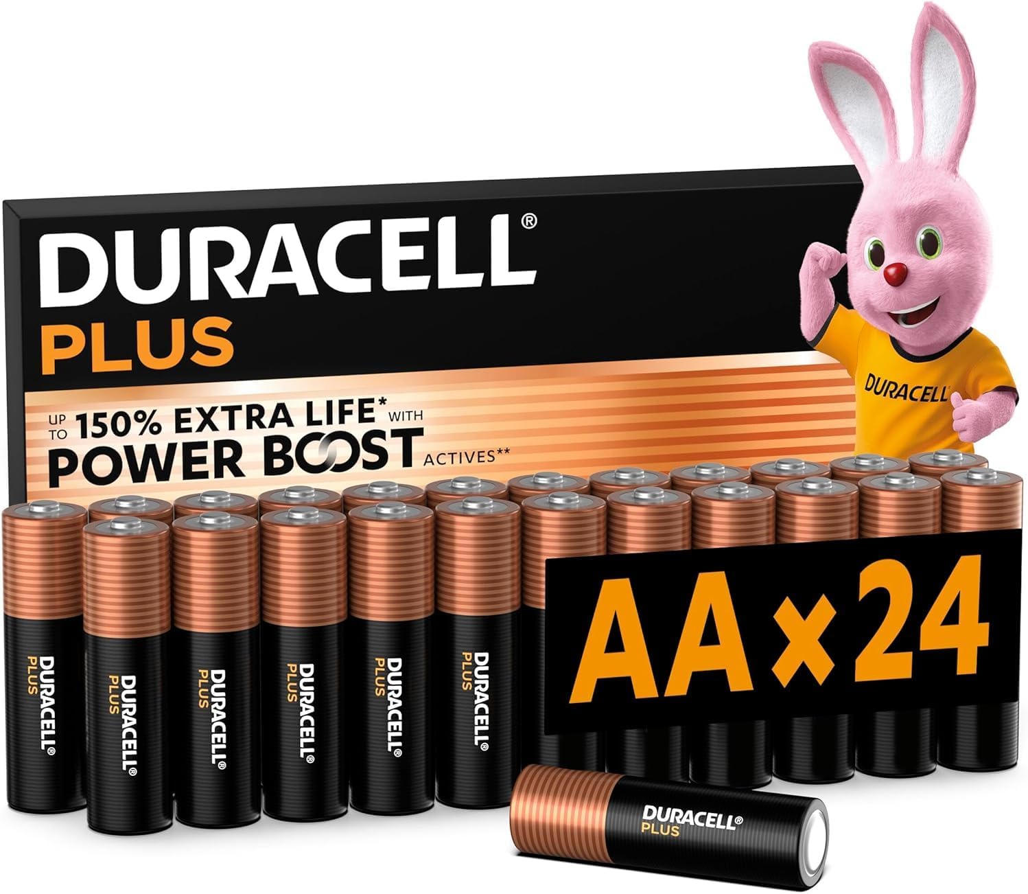 Plus AA Batteries (24 Pack) - Alkaline 1.5V - Up To 100% Extra Life - Reliability For Everyday Devices - 0% Plastic Packaging - 10 Year Storage - LR6 MN1500