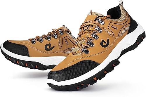 AIRAVATA Zapatos de senderismo bajos impermeables para hombres botas de tobillo de cuero ligeras con cordones zapatos de trabajo para exteriores