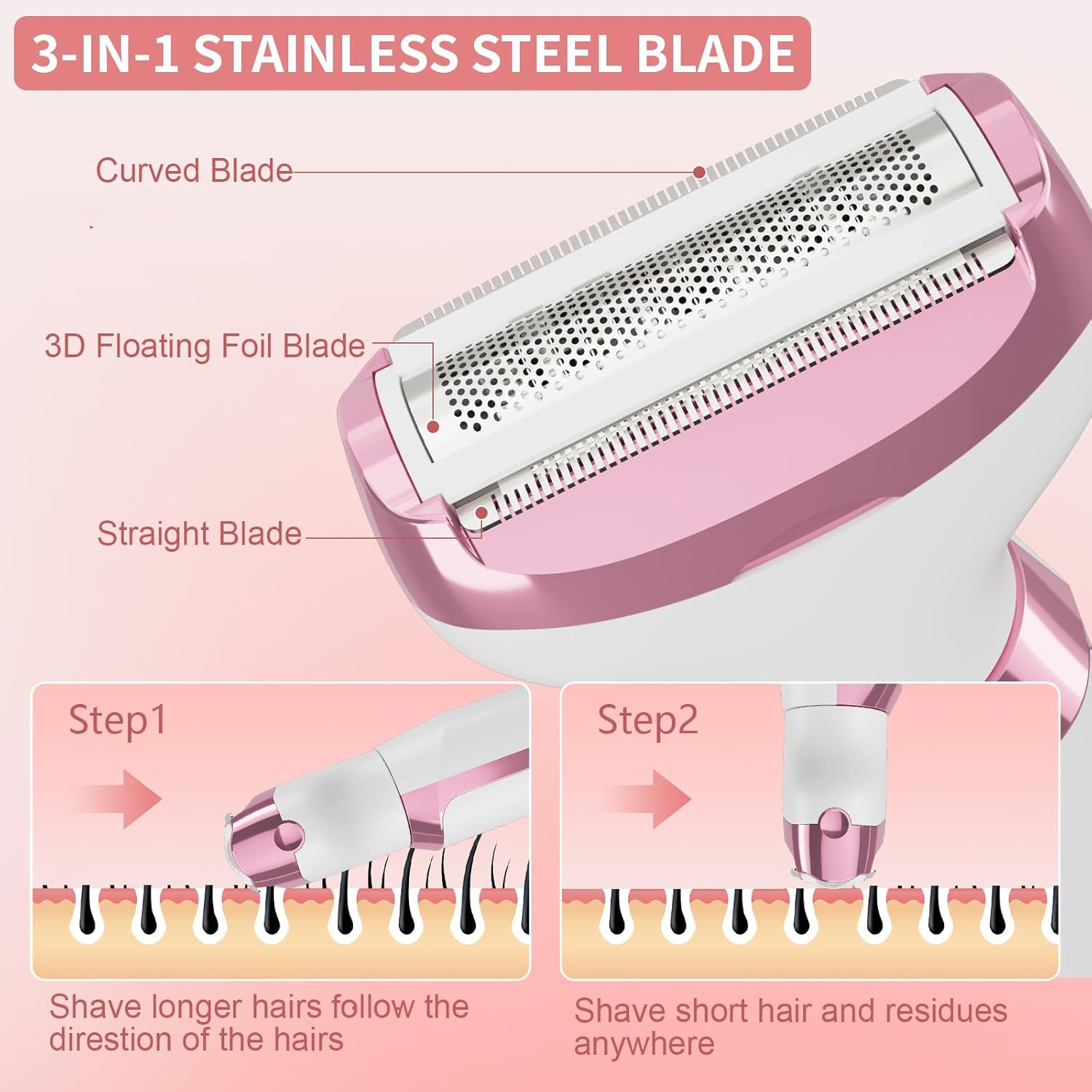 RUIM Electric Razors for Women, Painless 5 in 1 Shaver for Legs Bikini Facial Hair Removal, Body Wet/Dry Razor Water Resistant Grooming Kit, Cordless Womens Trimmer for Grooming - Image 3