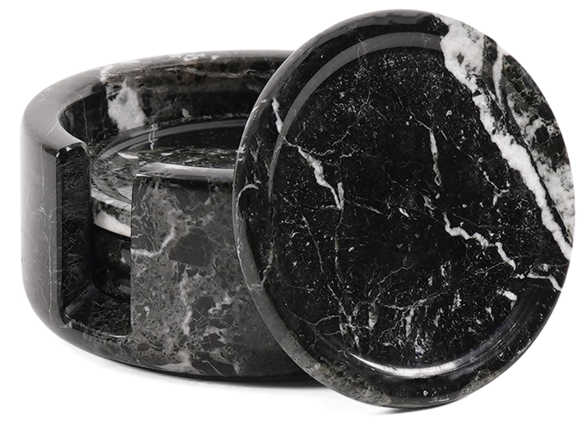 Dessous de verre marbre noir contre les taches avec support rond