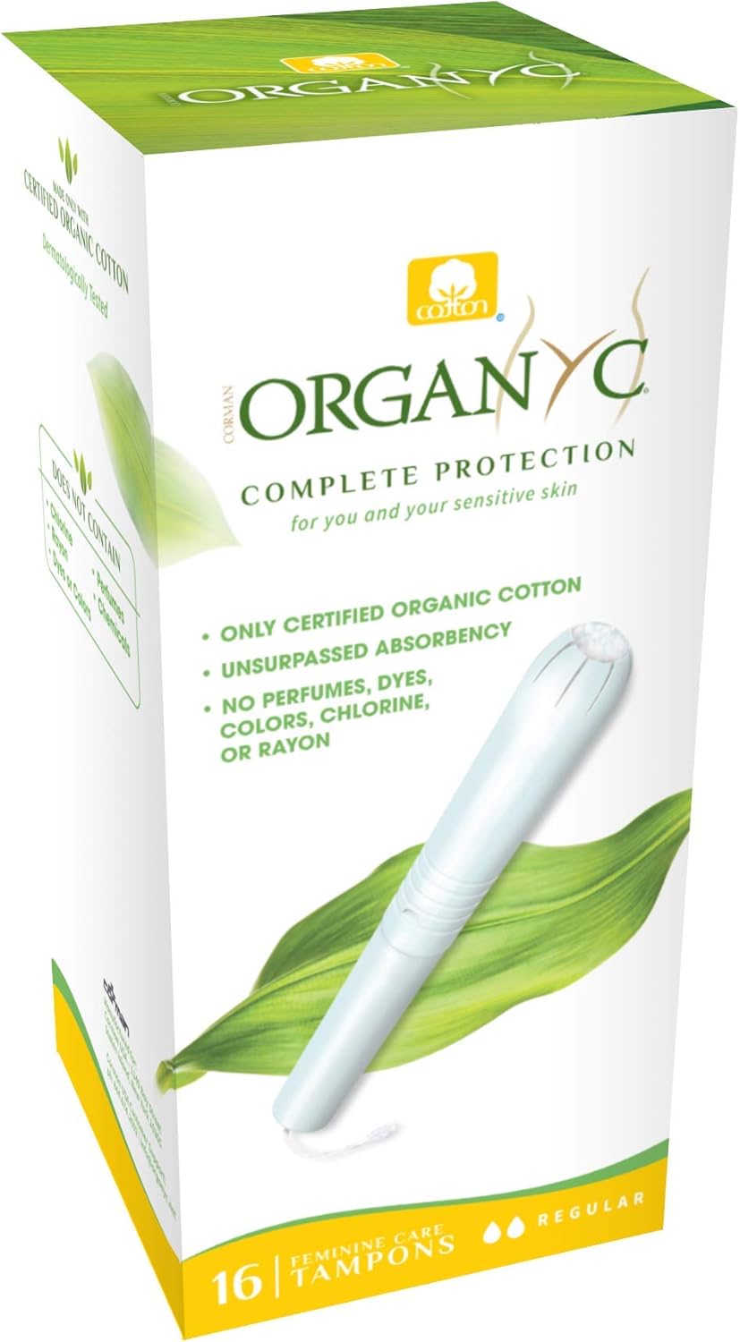 Organyc - 100% Certified Organic Cotton Tampons - Cardboard Applicator, Free from Chlorine, Perfumes, Rayon, and Chemicals, Regular Flow, 16 Count (Pack of 6).