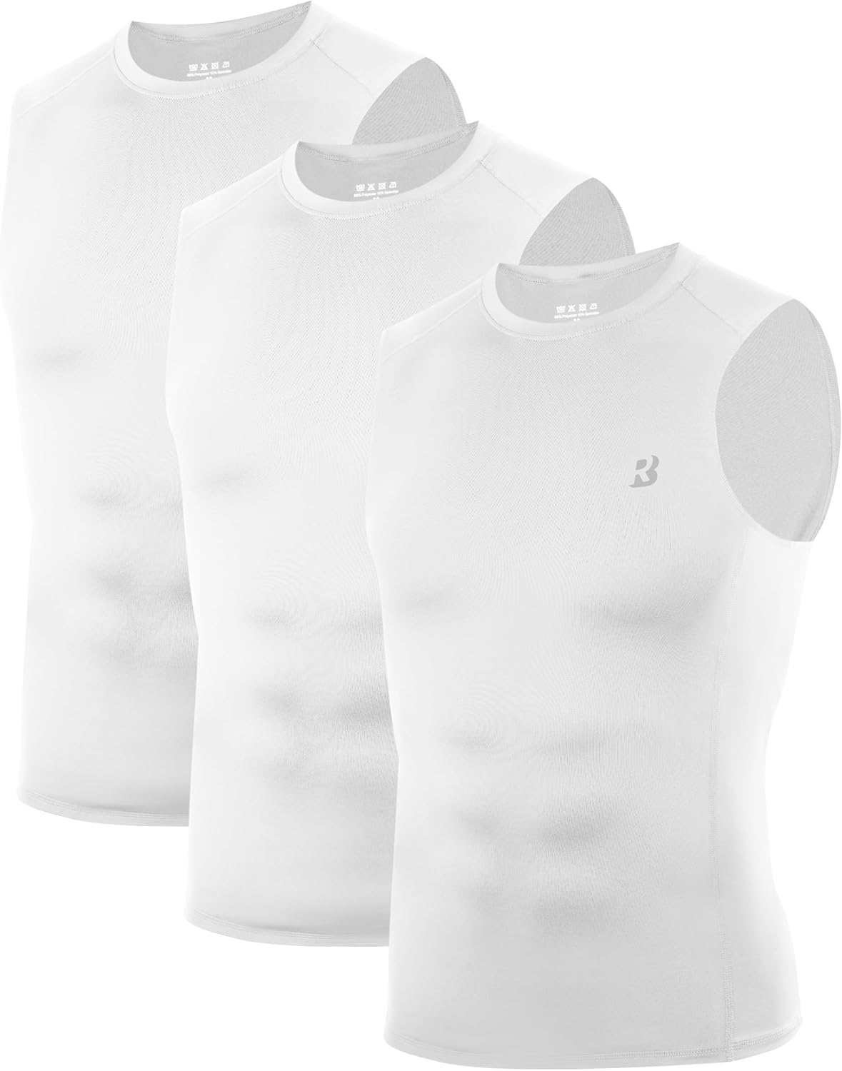 Roadbox 3 Pack Mens Sleeveless Compression Shirt, Cool Dry Athletic Workout Tank Top, Sports Running Gym Base Layer Shirts