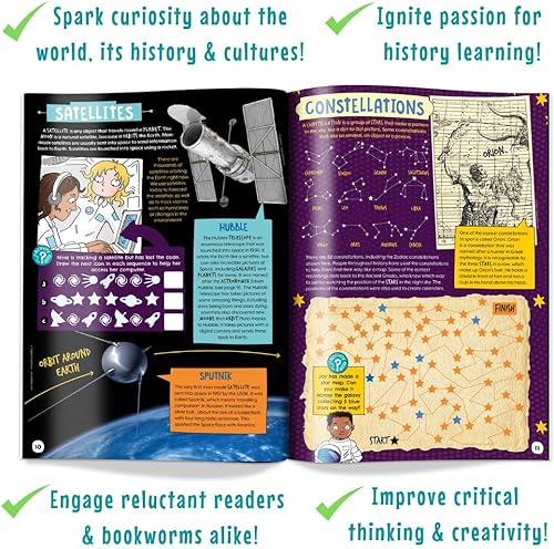 Miniatura 3 de Mysteries in Time Space - Paquete de actividades para niños de 6 a 11 años, con libro de historia y revista, perfecto para avión sin pantalla,