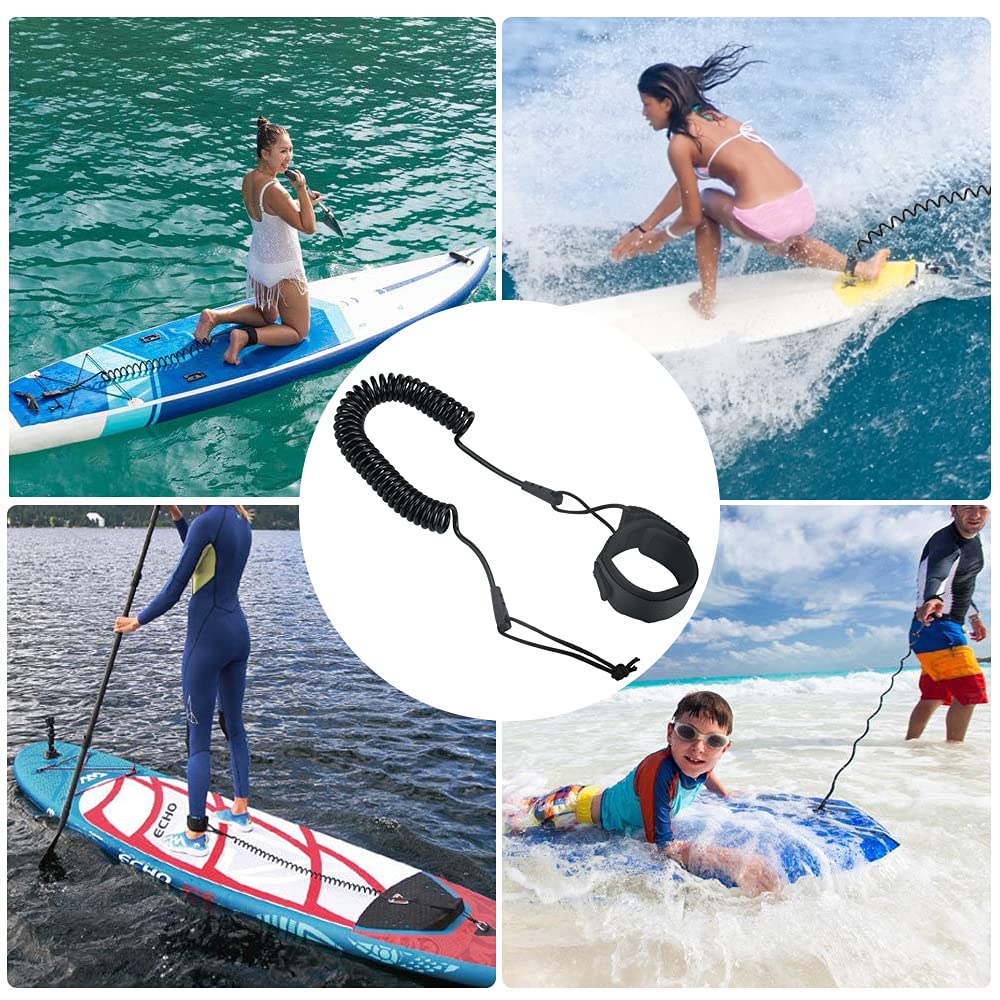 Surfboard Leash Paddle Board Fußseil TPU Seil Schlaufen Sicherheit Fußschlaufe Knöchelriemen 5.5mm Surf Sicherheitsfuß Seil Schwarz Wasserski Fußseil SUP Surf Leine für Surfbretter