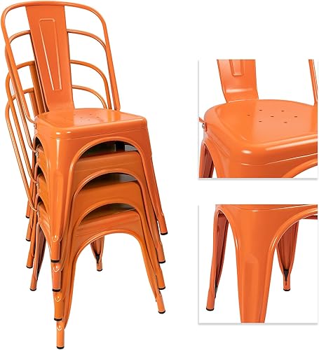 Vista 25 de Devoko - Sillas de metal para interiores y exteriores, estilo antiguo, sillas de comedor de cocina, sillas laterales apilables con respaldo, juego