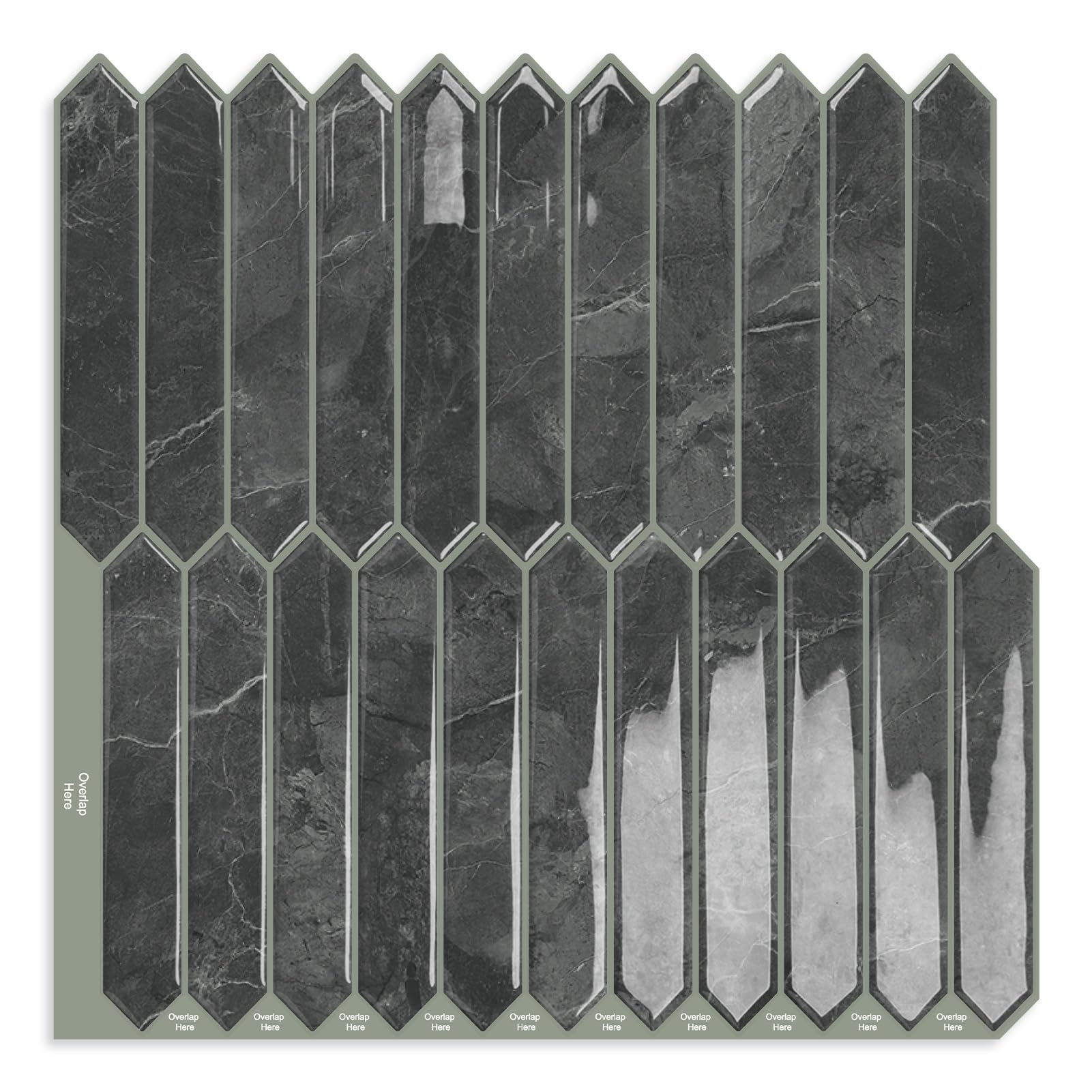 Grey Long Hexagon Tile Peel and Stick Backsplash, 10 Sheets Self-Adhesive Wall Tiles Stick on Back Splash for Kitchen, Bathroom, Fireplace,RV(12"×12")