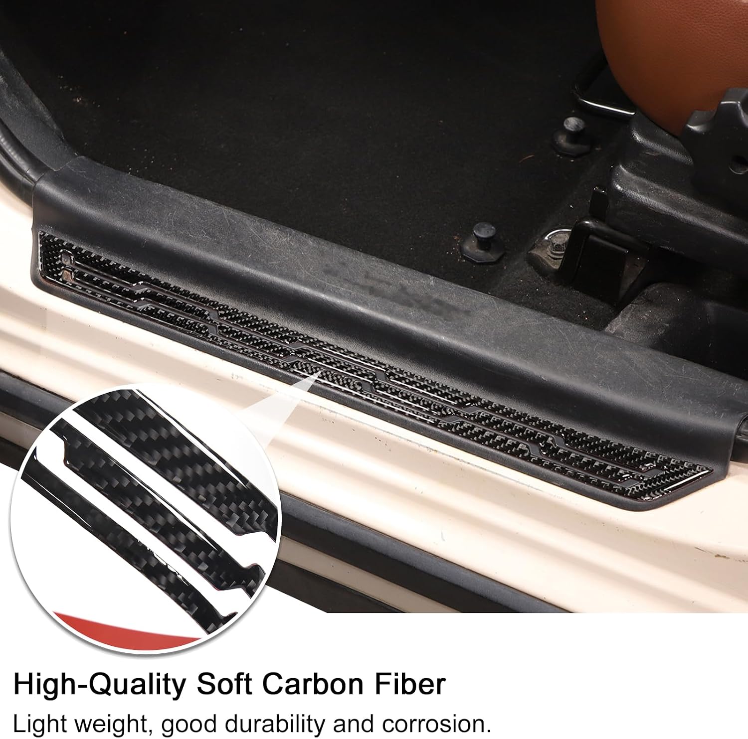 PIUGILH Exterior Door Sill Scuff Plate Guards, Real Carbon Fiber Door Sill Protector Cover Fit for Kia Soul 2009-2013 Exterior Accessories, 4PCS (Black)
