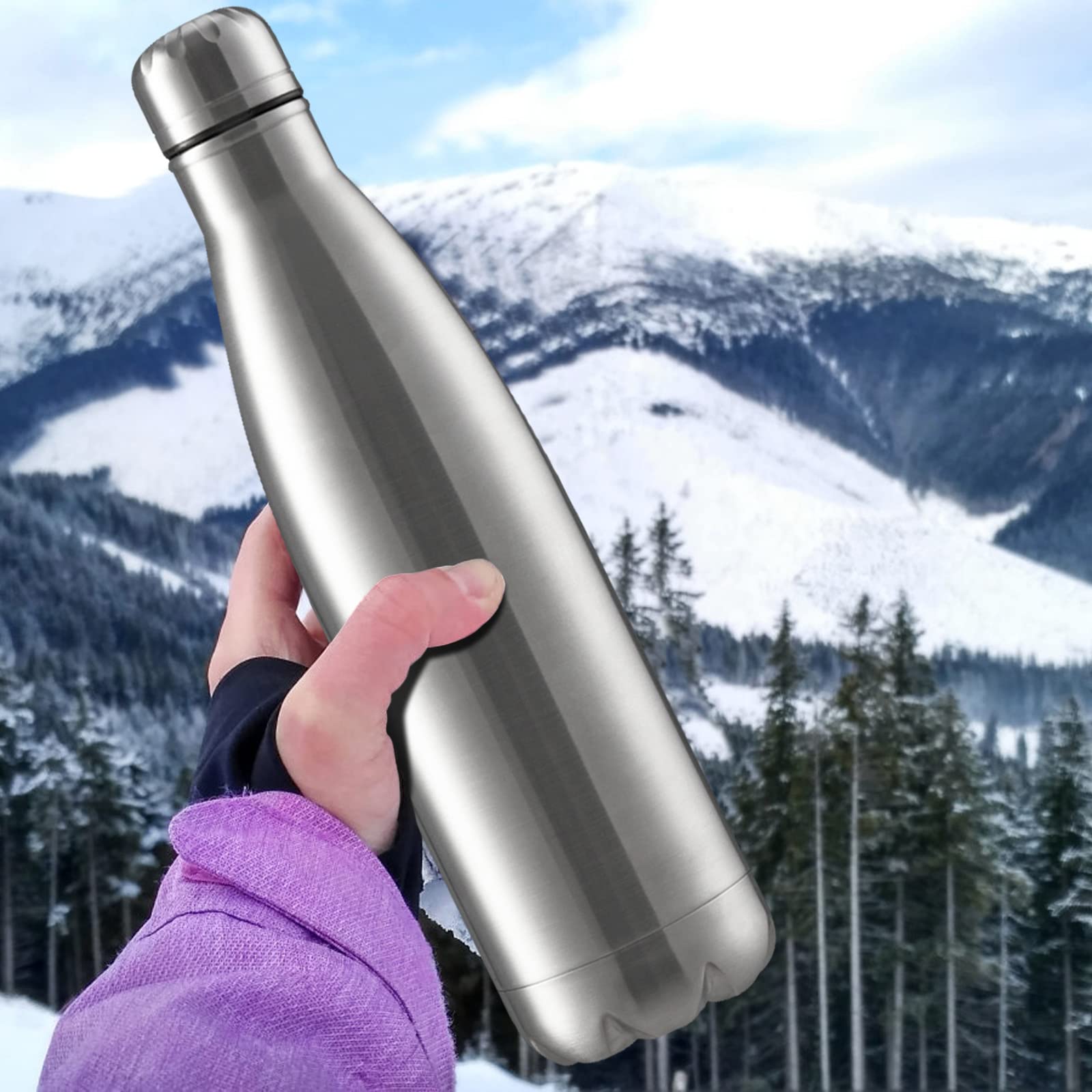 MEWAY 25oz Sport Water Bottle Vacuum Insulated Stainless Steel Sport Water Bottle Leak-Proof Double Wall Cola Shape Water Bottle,Keep Drinks Hot & Cold (Silver,8 Pack)