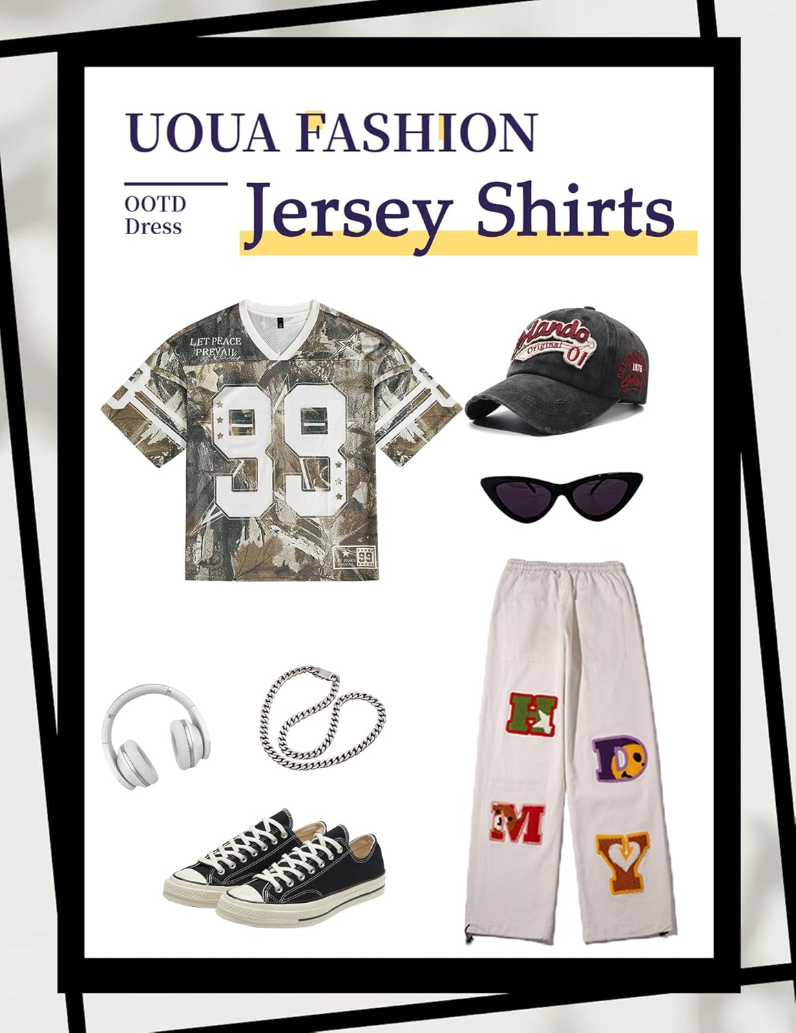 UOUA Mens Jersey Y2k Baggy Shirts Number Graphic Tees Oversized V Neck Tshirts Streetwear Tops - Image 6