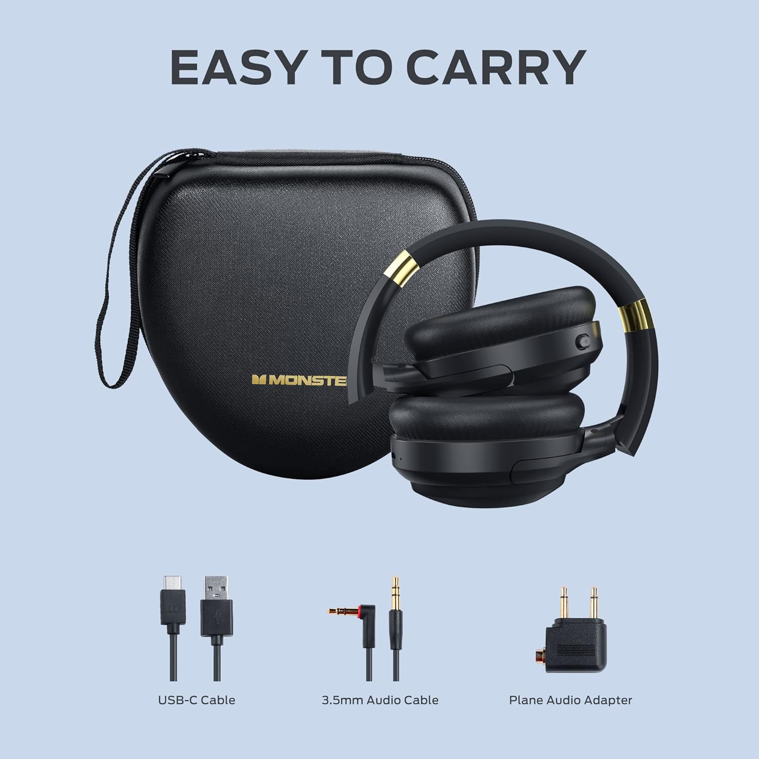 Monster Persona Noise Cancelling Headphones Wireless, Bluetooth Headphones Over Ear, Wireless Headphones Hi-Fi Audio Deep Bass,Quick Charge 30H Playtime, Memory Foam Ear Cups, for Travel, Home Office - Image 9