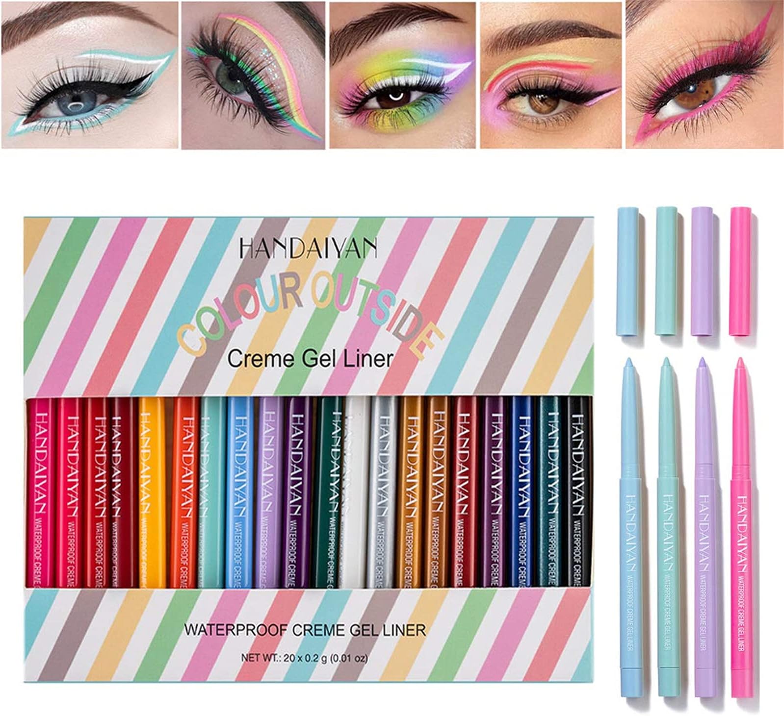 20 PCS Colored Eyeliners Pencil Set, 20 Colors Waterproof Long Lasting Retractable Matte Colorful Eyeliner Milti-Functional Eyeliner Eyeshadow Pen Gifts Mother's Day for Women