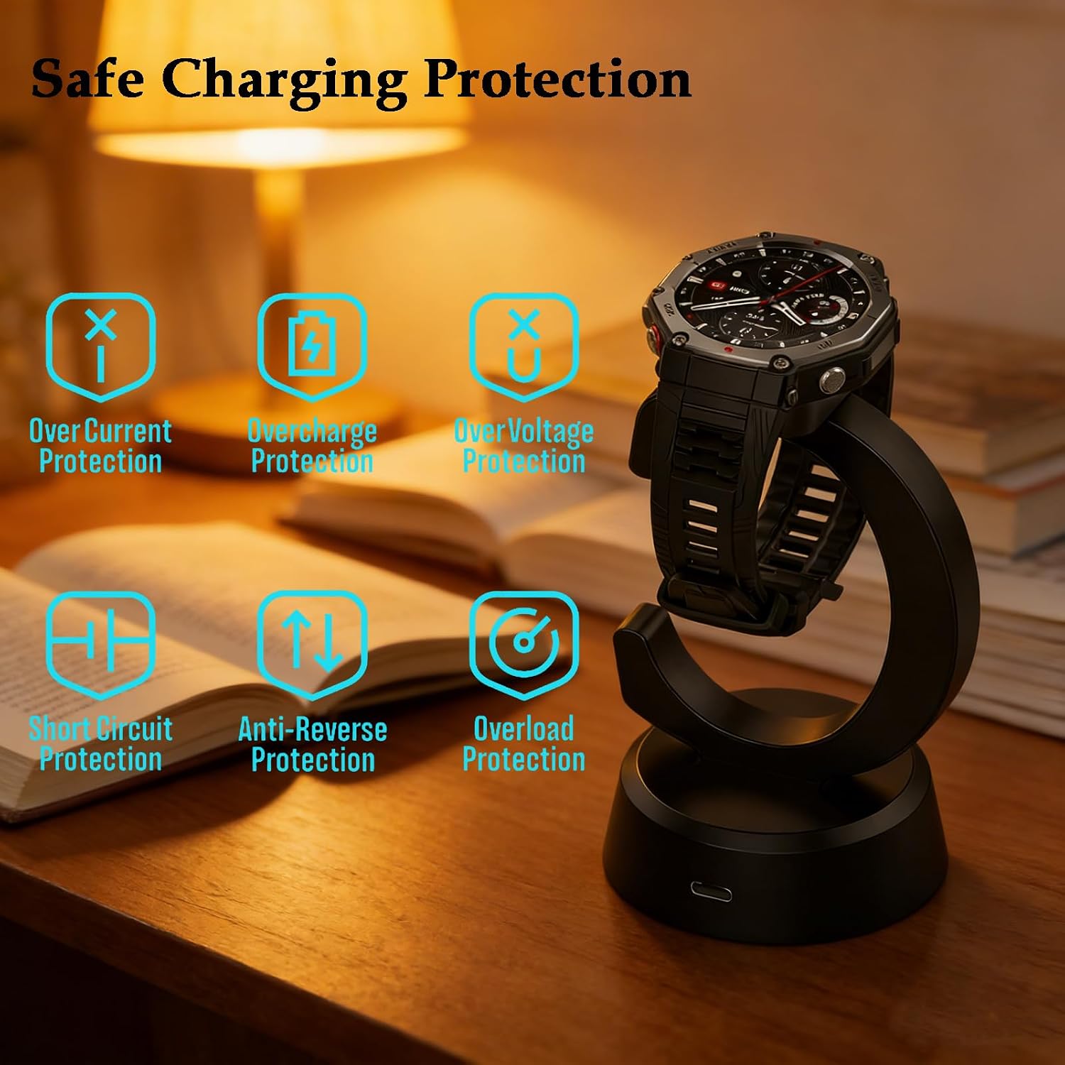 Magnetic Charging Stand for Amazfit Cheetah 2 Ultra/Pro, Active 3 Premium, T-Rex 3/3 Pro/Ultra 2, Active Max, Balance 1/2, Helio Strap with 2 Cables (USB-A & USB-C)