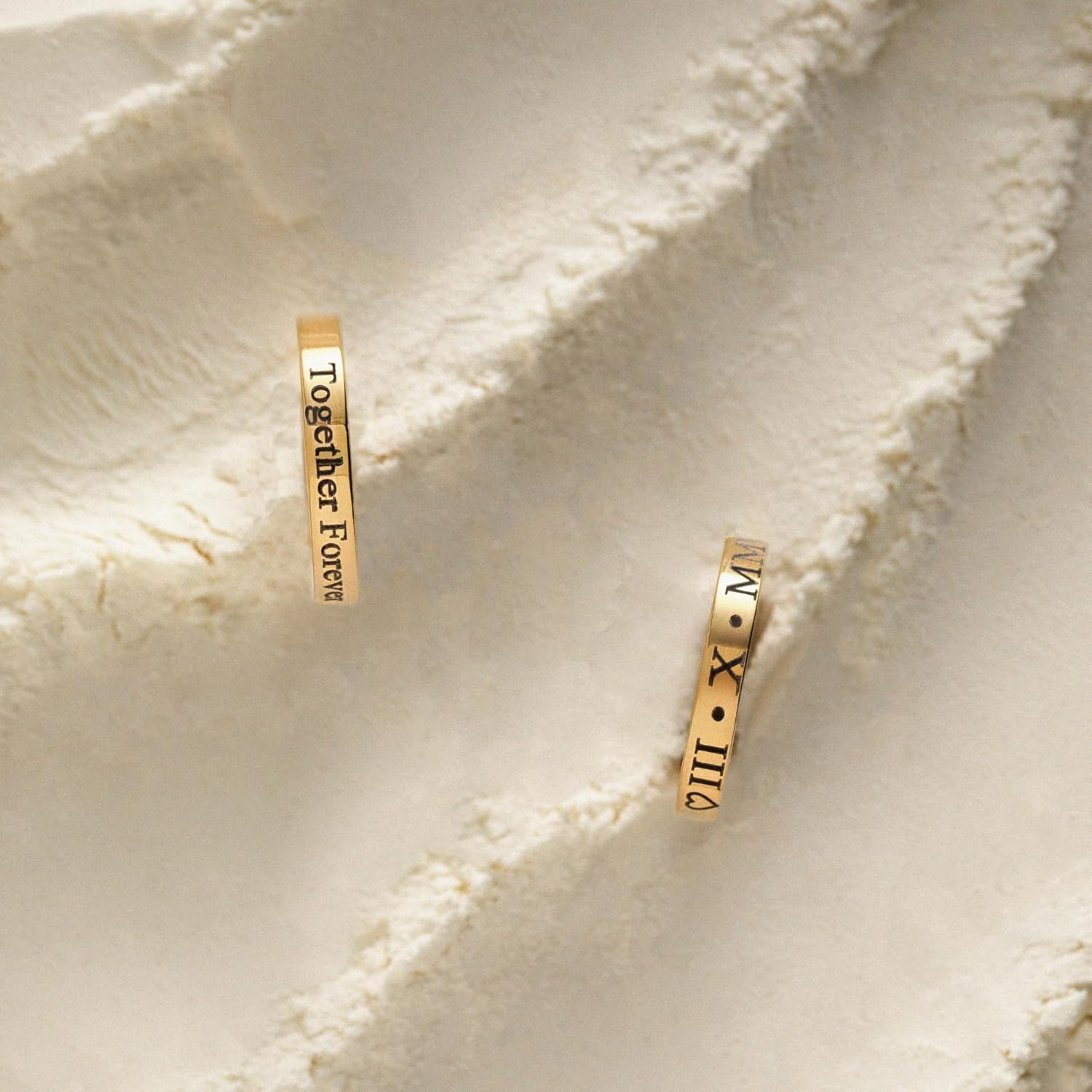 MignonandMignon Custom Engraved Ring for Women Gold | Roman Numeral Name Date Ring Personalized | Promise Ring for Couples Friendship Band Mothers Day Gift