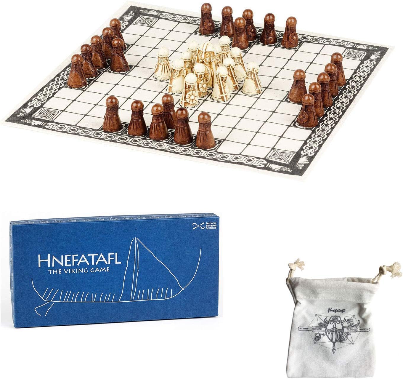 Hnefatafl - The Viking Game - Authentic National Museums Scotland Version | Includes Uniquely Designed Cotton Drawstring Pouch/Bag for Playing Pieces