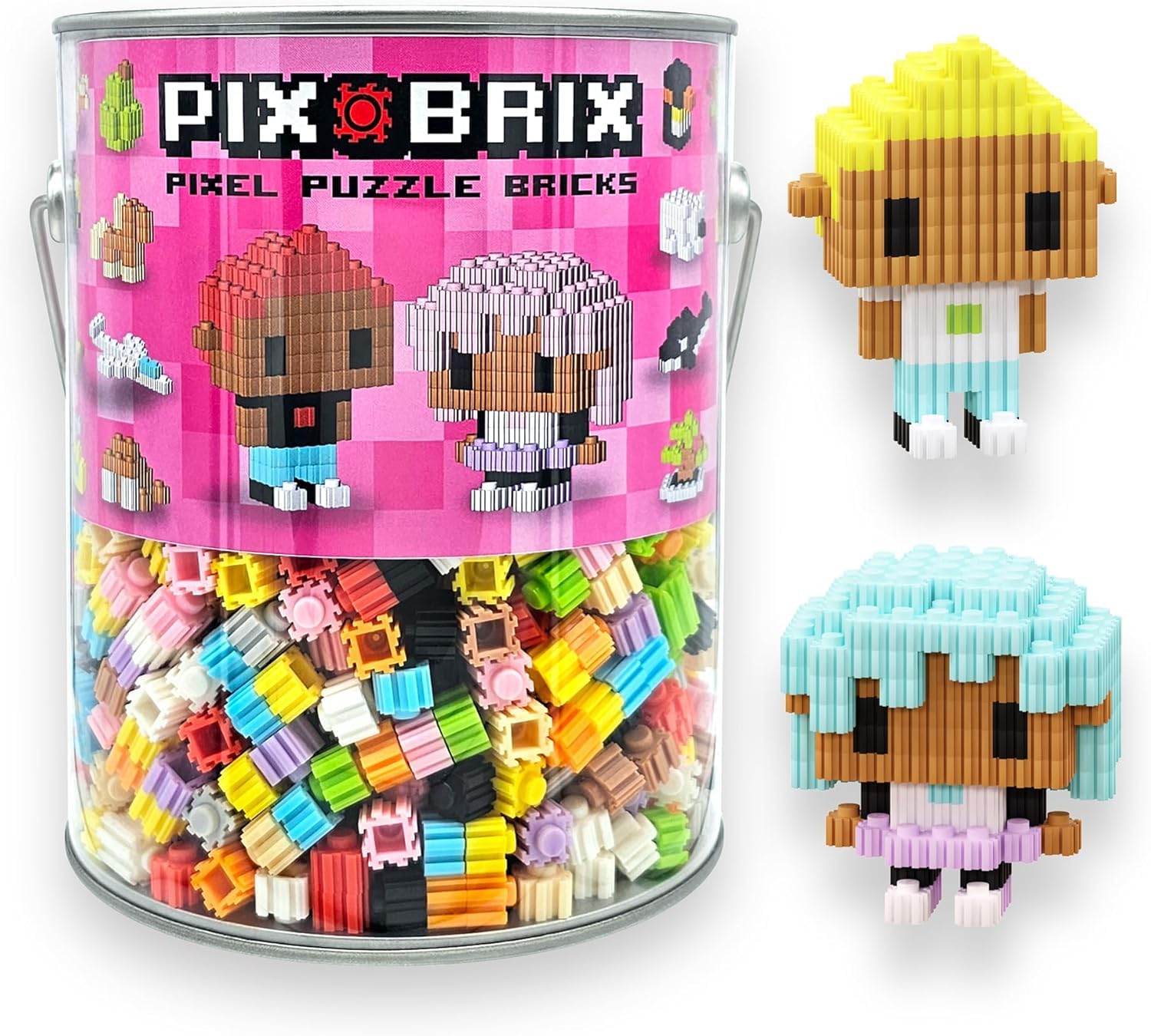 Pix Brix Pixel Art kit Puzzle Bucket - 1,500-Piece Kit with 12-Color Light Palette – Patented Interlocking Building Bricks for 2D and 3D Creations – STEM Toy for Ages 6+