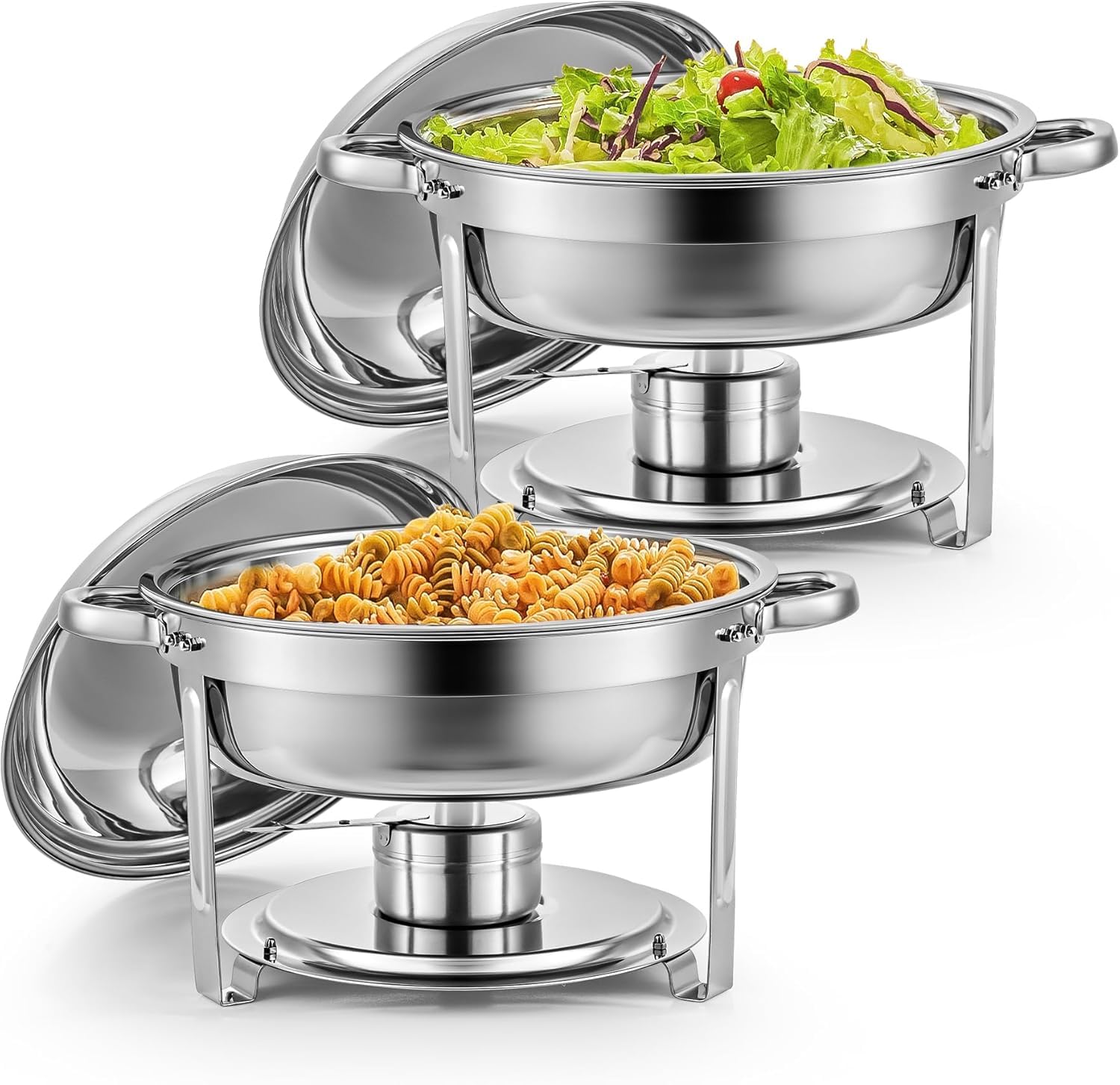 Juego de platos para bufé, gran capacidad, redondo de acero inoxidable, 4,5 litros, 5 l, 6 l, ideal para catering, bodas, fiestas y eventos