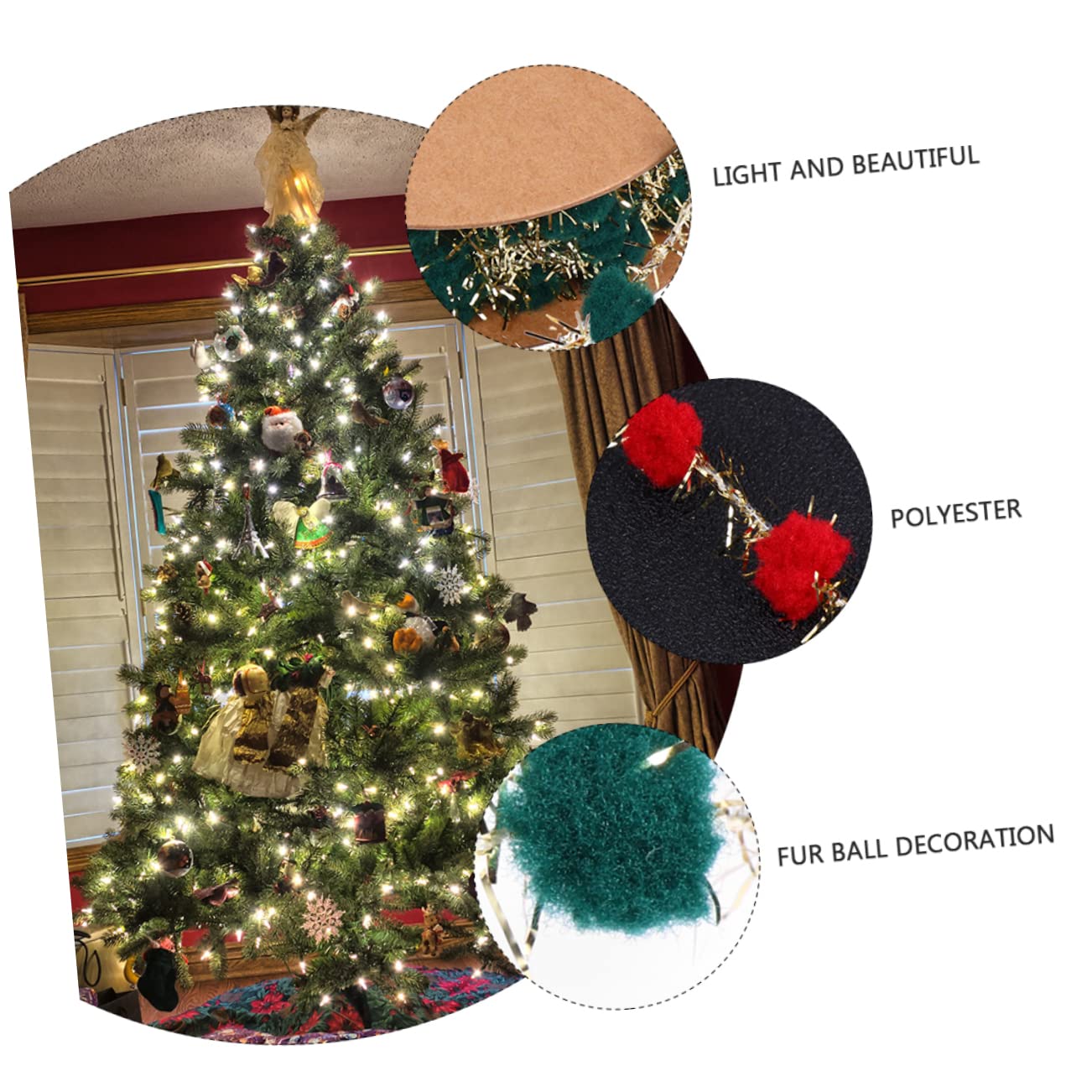 Operitacx 6rollos Cintas De Navidad De Ribbons De Pom-poms Para Manualidades y Decoraciones De Árbol De Navidad Fáciles De Cortar y Reutilizables