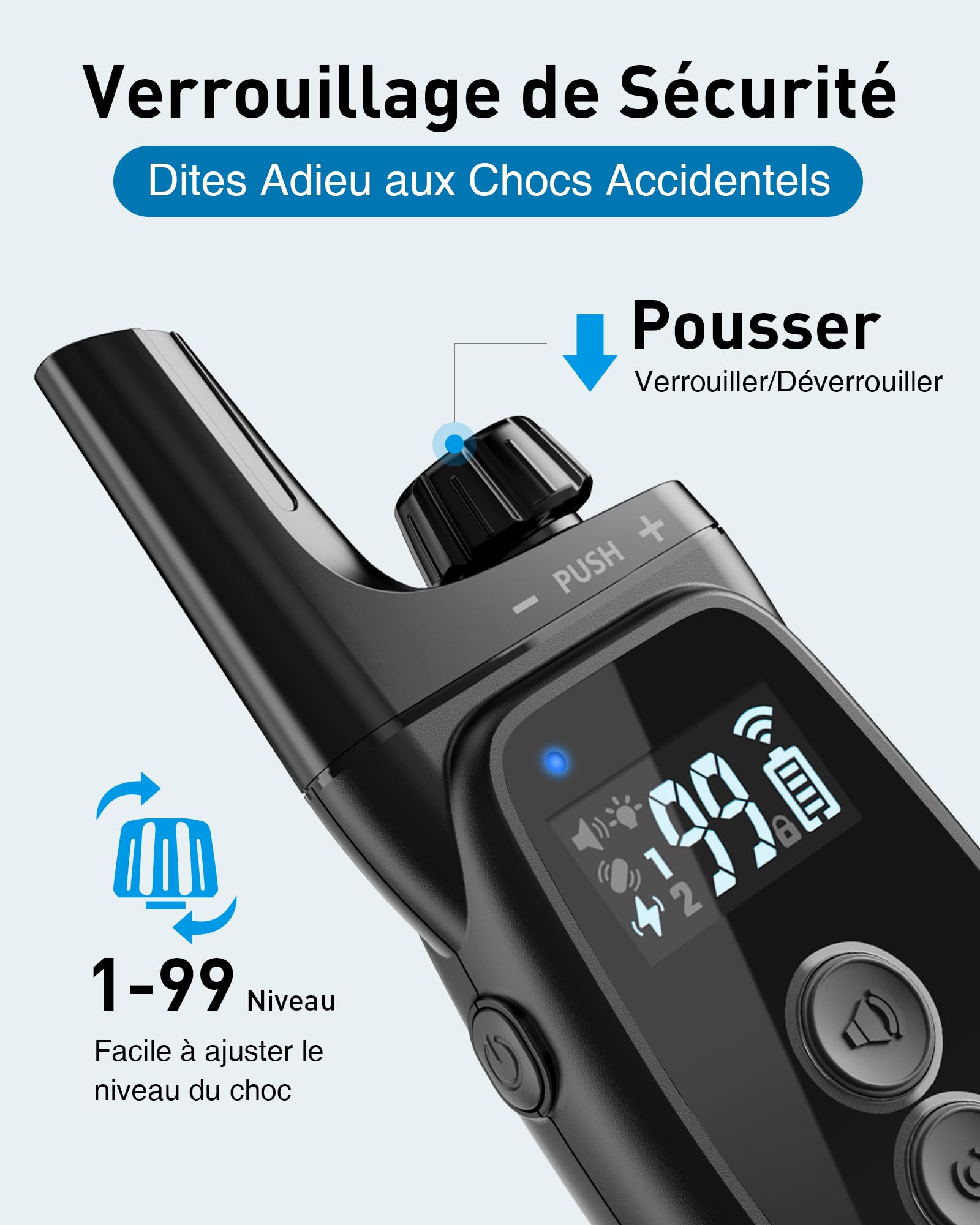 ABBIDOT - Collar de entrenamiento para perro, luz nocturna, bloqueo de seguridad mejorado, 151 niveles de 4 modos de entrenamiento, recargable collar eléctrico para perros pequeños y grandes