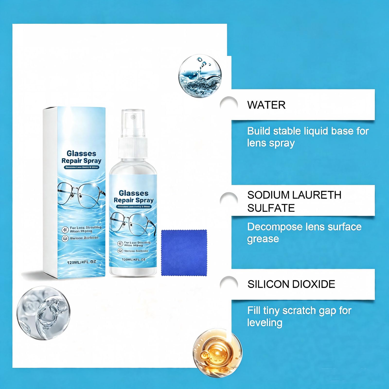 Brillenglasreiniger & Kratzer-Reparaturspray - Tragbare Flasche Mehrzweck-Brillenreinigungsspray, streifenfreies Schnellwischen für alle Linsen, klarere Sicht (6pcs)