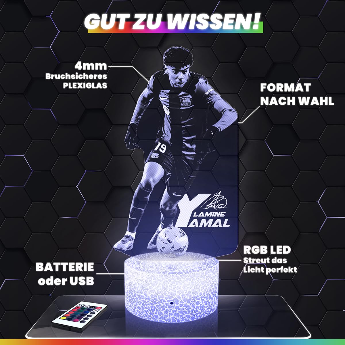 Lampephoto.fr - Cristiano Ronaldo CR 7 Portugal Internationaler Portugiesischer Fußballspieler 3D Lampe Taktile Touch Nachtlicht Led Illusion, Fußball Geschenkidee zu Weihnachten oder Geburtstag TOP