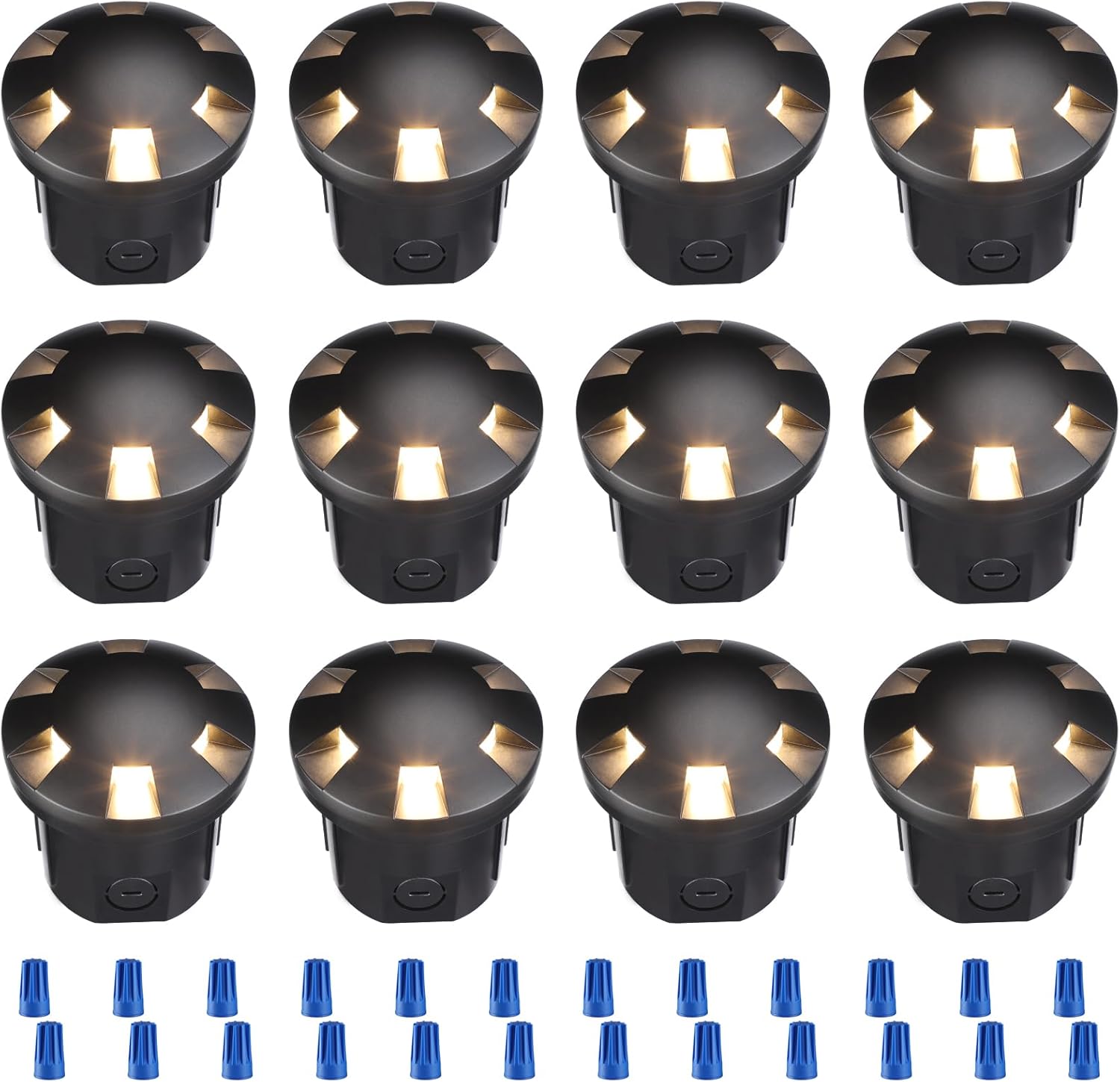 LEONLITE 12-Pack 6W Well Lights Landscape LED In Ground Outdoor, 12V Low Voltage Pathway Lights, Aluminum, IP67 Waterproof, ETL Listed, 3000K, Black