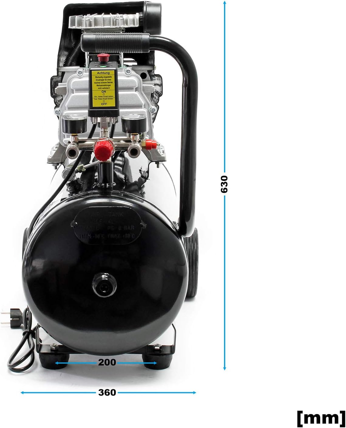 Wiltec Air Compressor front view хэмжээсүүдтэй