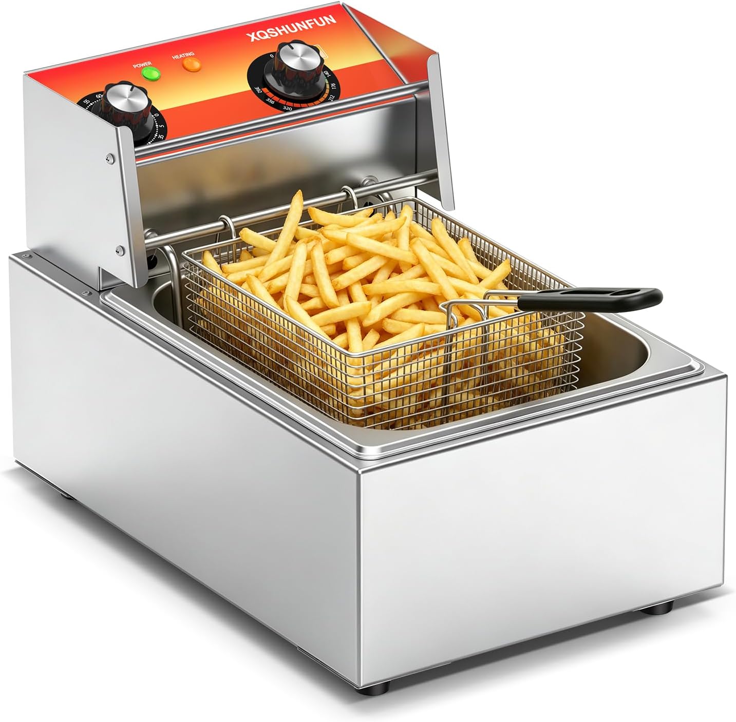 10.5QT Commercial Deep Fryer with Timer & Limit Thermostat, Thickened Stainless Steel Electric Fryer with Rolled Safety Edges, 10L Large Capacity Oil Fryer for Home, Restaurant & Party