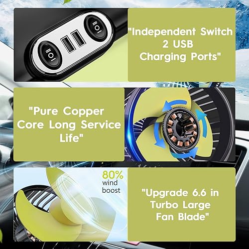Miniatura 8 de xuenair Auto Oscillating Car Fan 12V24V - Portable cigarette lighter fan Rotatable car cooling fan 3 Speeds Strong Wind - 12 volt fan for truck RV
