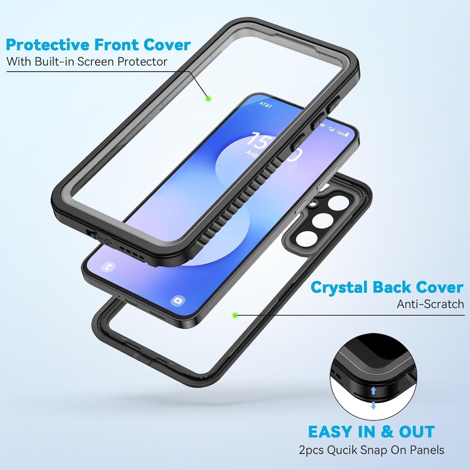 Lanhiem for Samsung Galaxy S25 FE Case, IP68 Waterproof Dustproof with Built-in Screen Protector, Heavy Duty Full Body Protective Phone Case for Galaxy S25FE 5G 6.7 Inch, Black