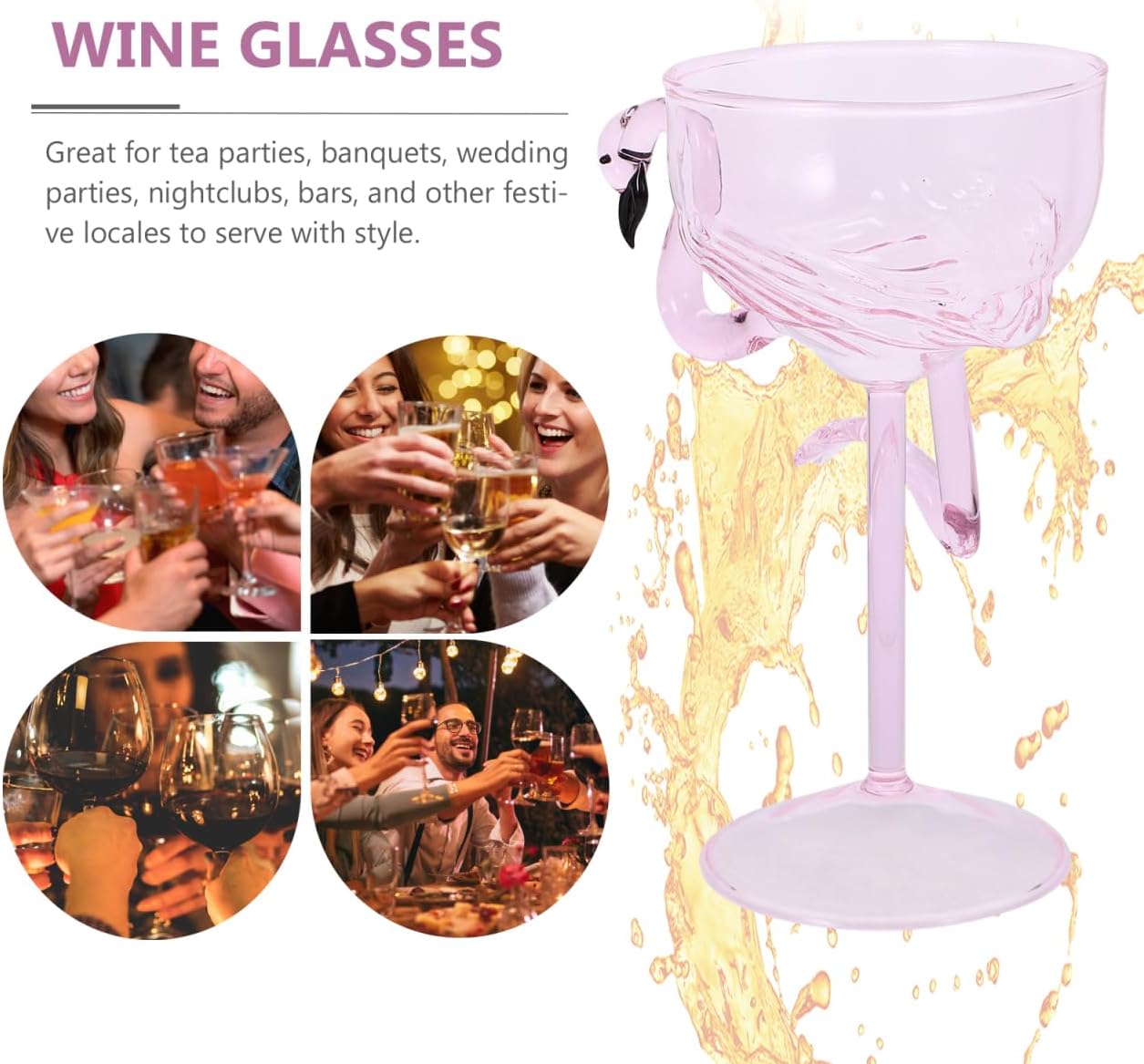 Unomor 1pc Flamingo Cocktail Glass Elegant High-stem Wine Cup for Parties Weddings and Banquets Reusable Decorative Glass Drinking Cup for Cold Drinks and Martinis - Image 8