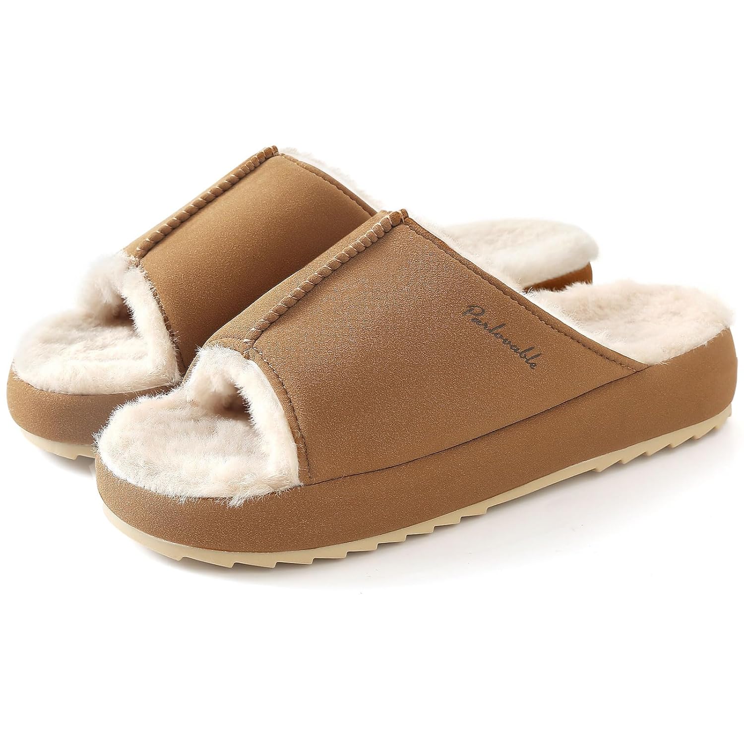 Parlovable Womens Slippers Open Toe - Fuzzy Comfy Memory Foam Non-slip House Shoes Indoor Outdoor Trendy Gifts