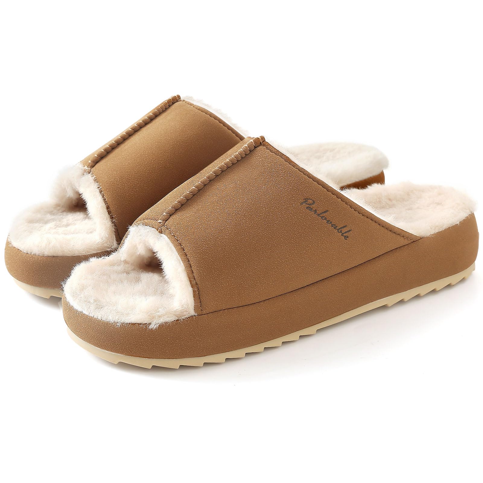 Parlovable Womens Slippers Open Toe - Fuzzy Comfy Memory Foam Non-slip House Shoes Indoor Outdoor Trendy Gifts