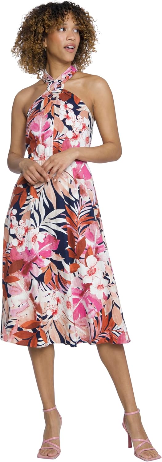Maggy London Women's Dresses Tropical Floral Print Halter Midi Dress with Cinched Waist - Image 2
