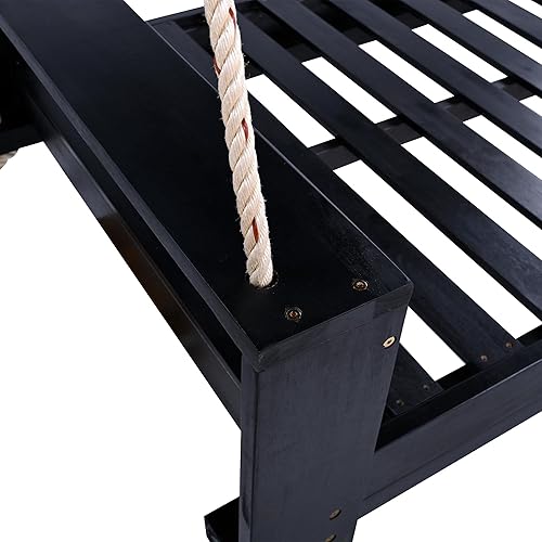 Miniatura 5 de Merax Silla de porche para patio, cama con columpio de 3 asientos para exteriores con toldo ajustable, cojín grueso, almohada y bandeja lateral